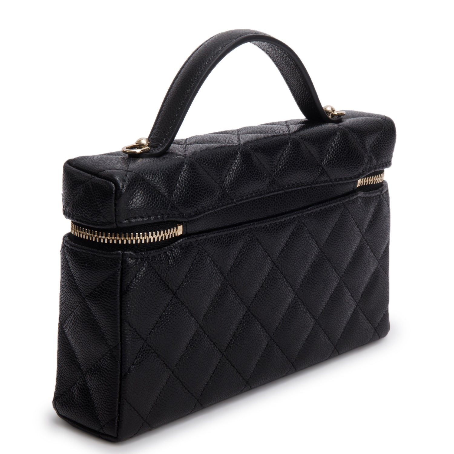 Chanel 2025 Black Caviar Quilted Top Handle Slim Vanity w/ Box, Receipt & Chain