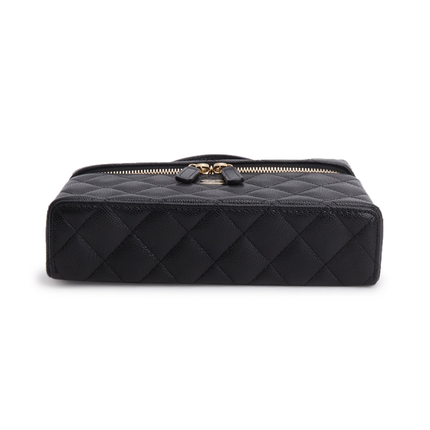 Chanel 2025 Black Caviar Quilted Top Handle Slim Vanity w/ Box, Receipt & Chain