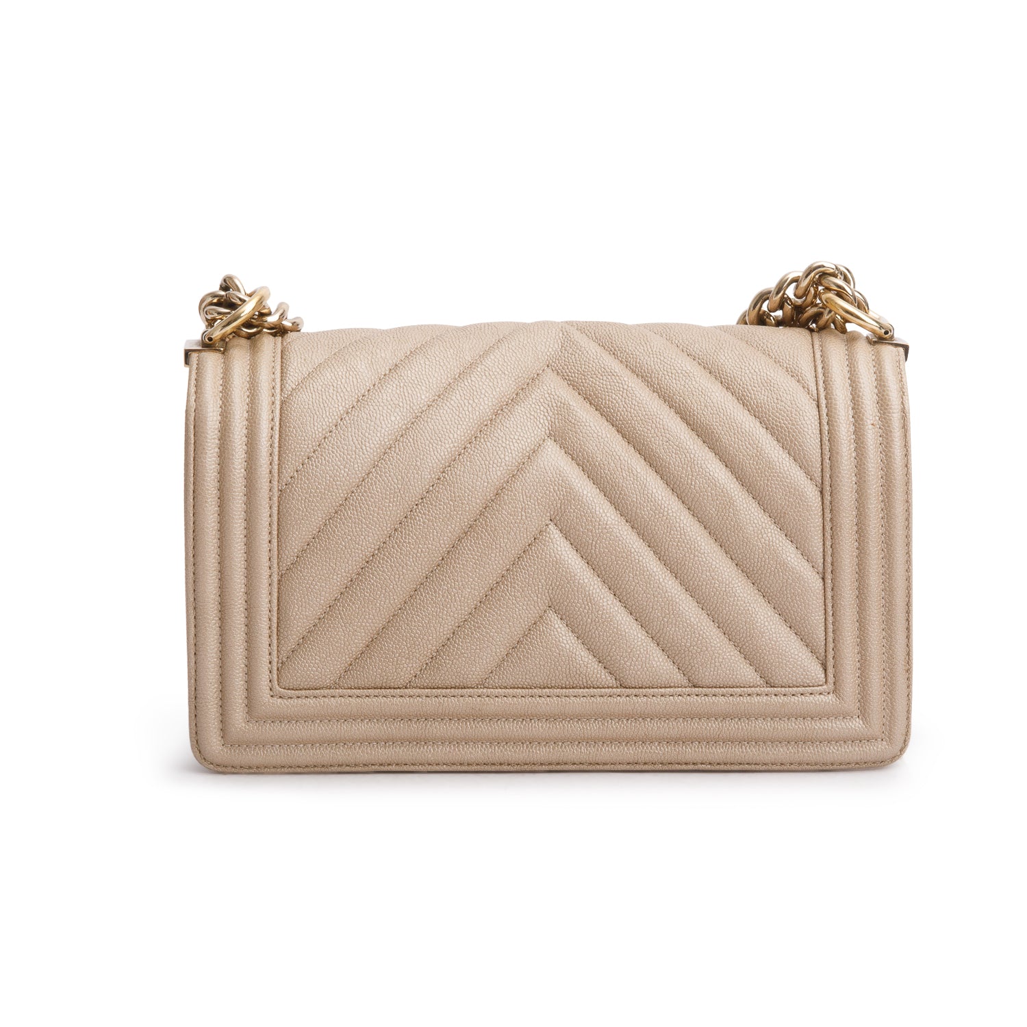 Chanel Beige Caviar Chevron Quilted Medium Boy Bag