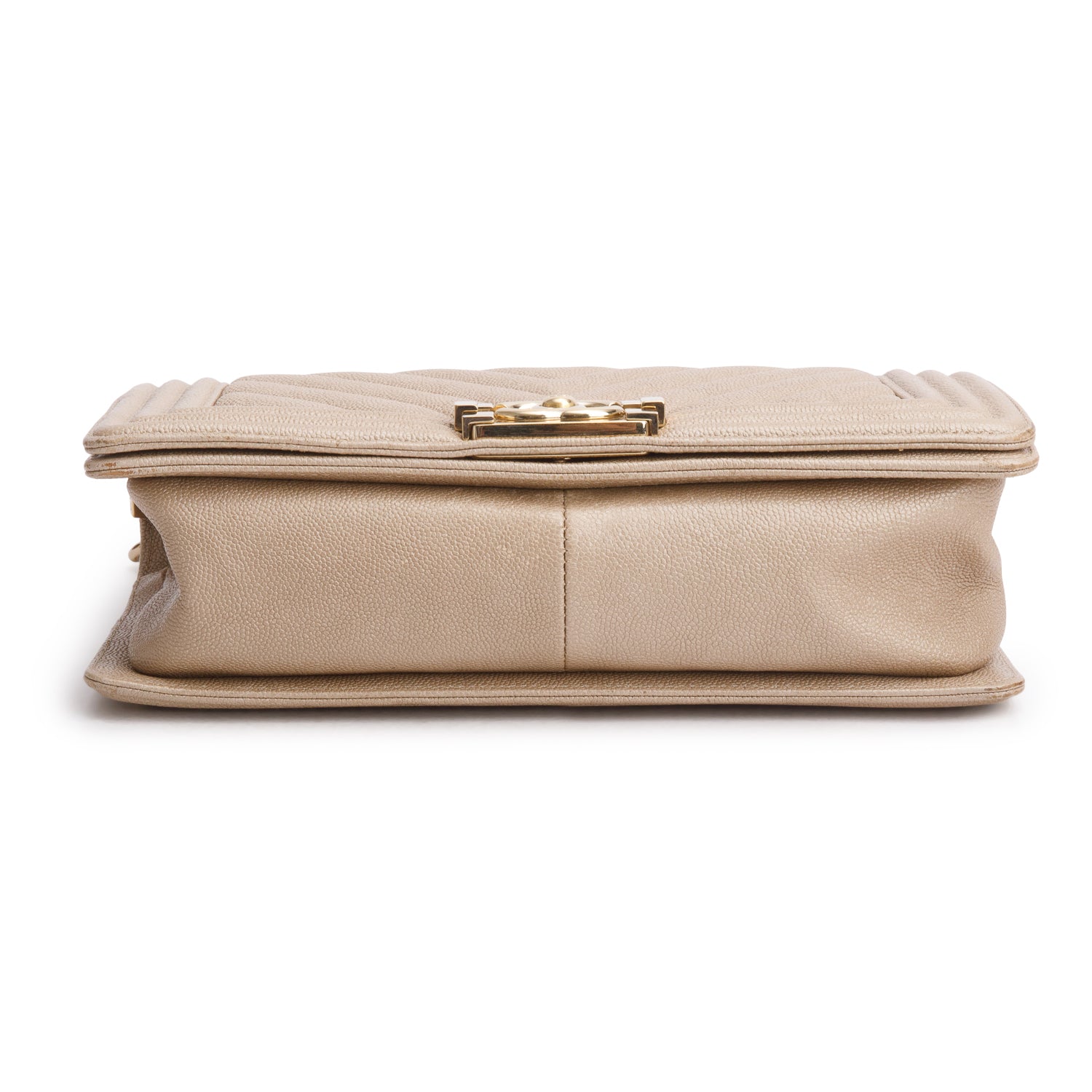 Chanel Beige Caviar Chevron Quilted Medium Boy Bag