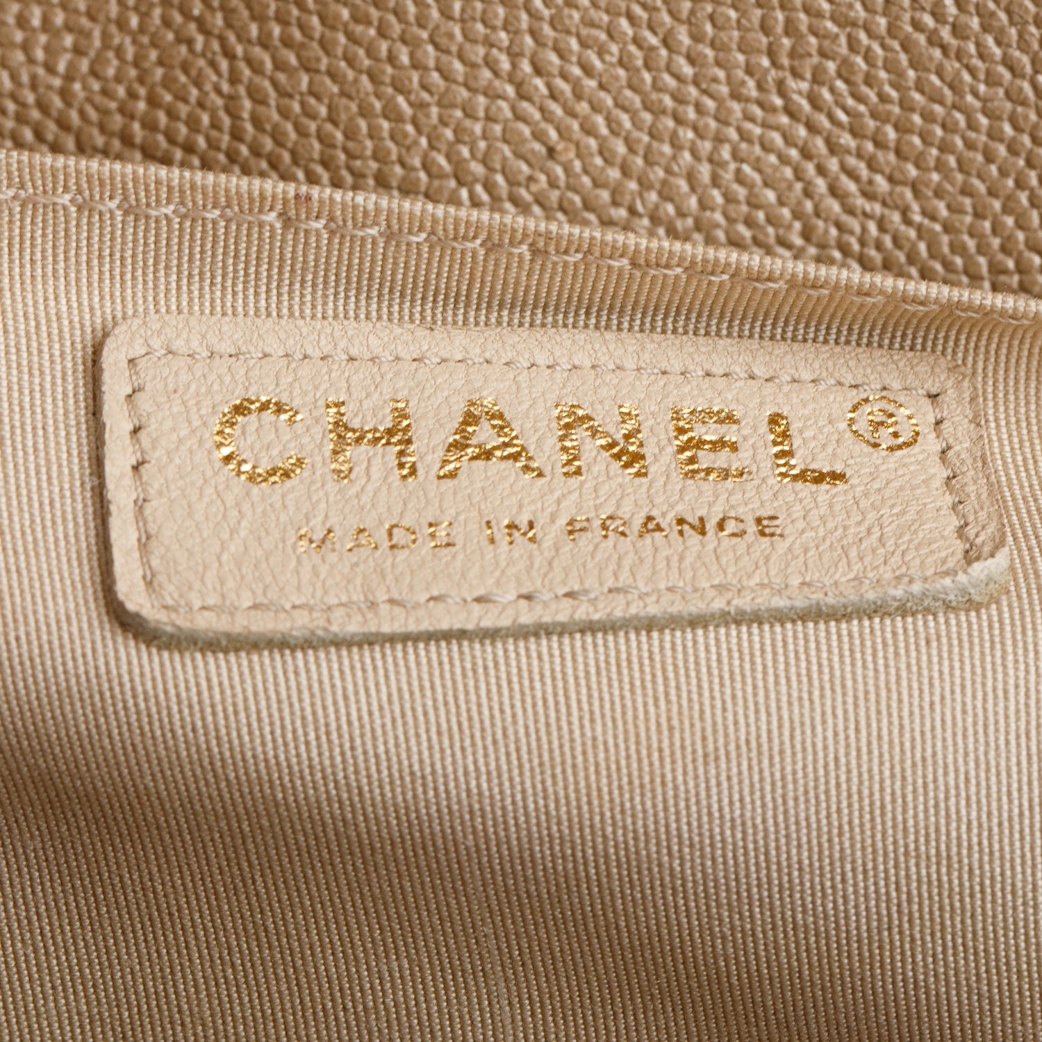 Chanel Beige Caviar Chevron Quilted Medium Boy Bag
