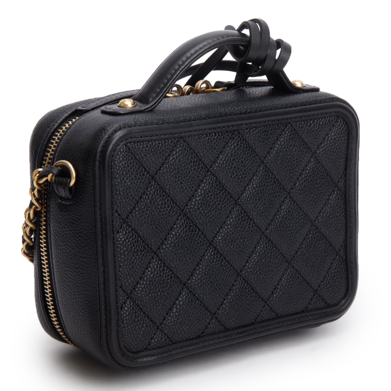 Chanel Black Caviar Quilted Small CC Filigree Vanity Case w/ Box & Receipt