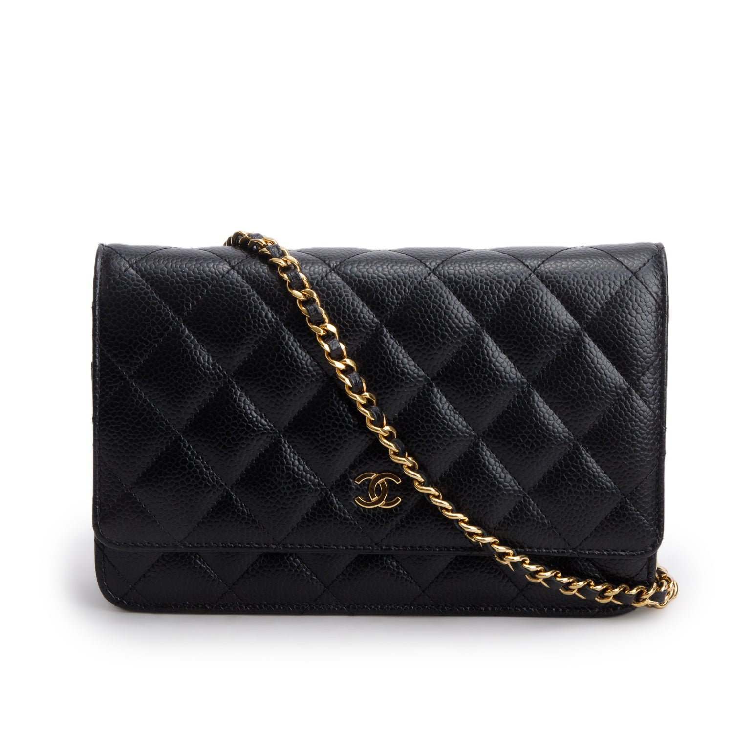 Chanel 2023 Black Caviar Quilted Classic Wallet on Chain w/ Box & Receipt