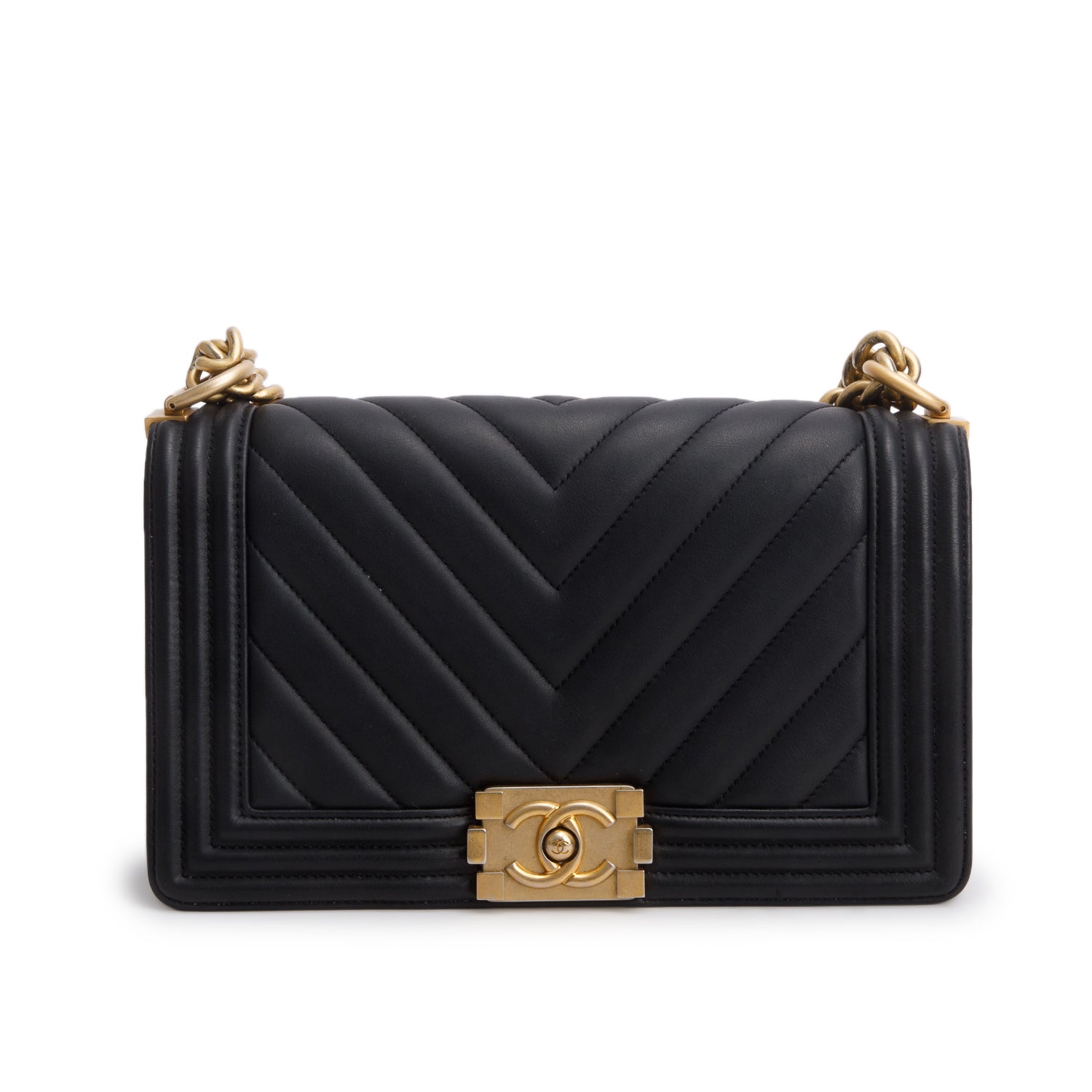 Chanel Black Chevron Quilted Lambskin Leather Medium Boy Bag