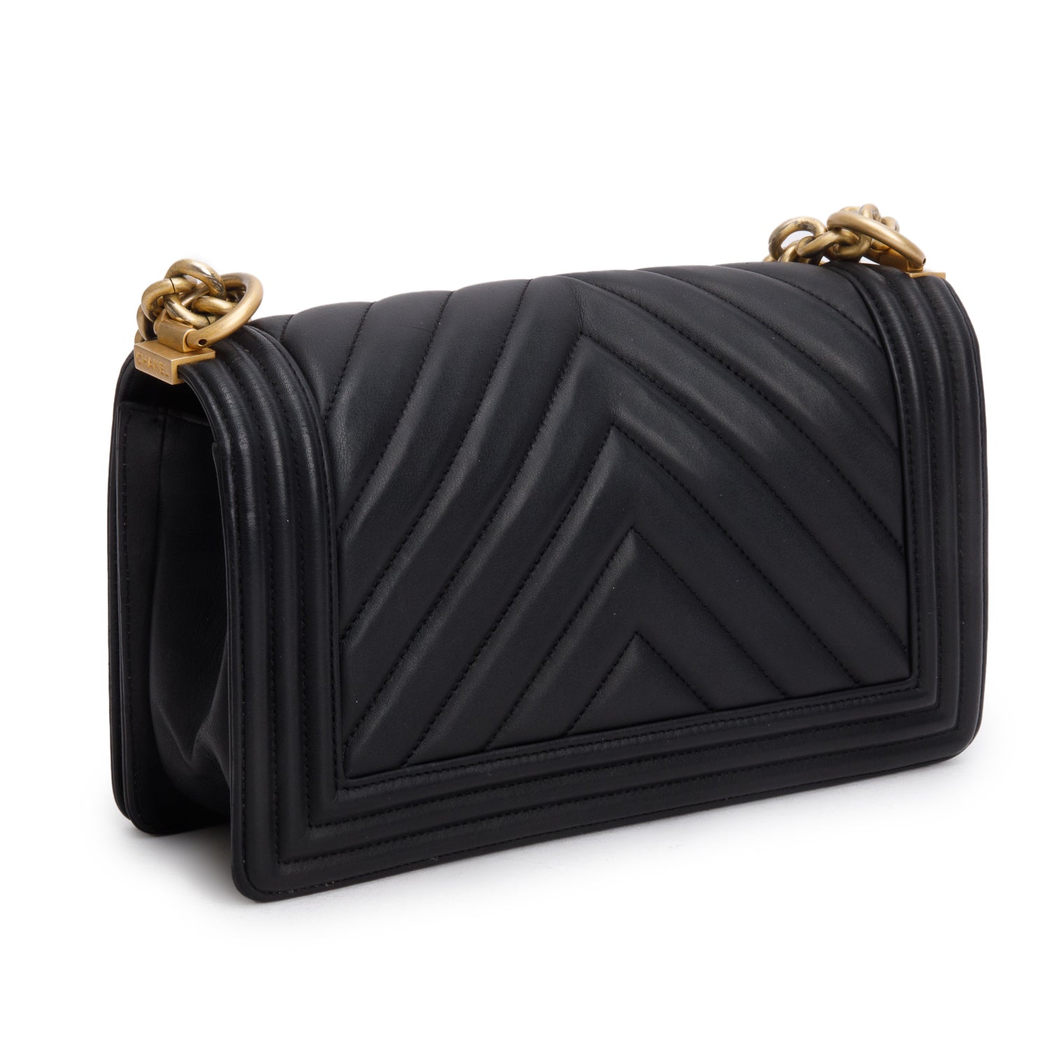 Chanel Black Chevron Quilted Lambskin Leather Medium Boy Bag