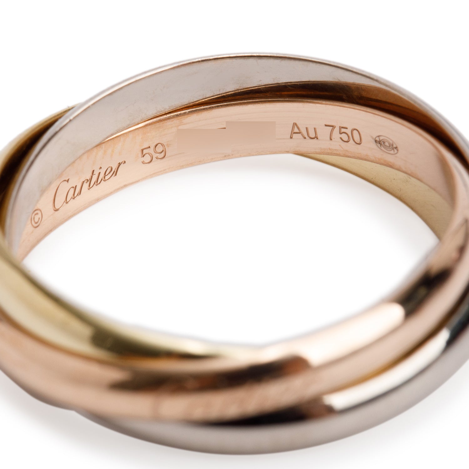 Cartier 2023 18k Tri-Gold Trinity Rolling Ring, Small Model Size 59 9 w/ Box & Certificate