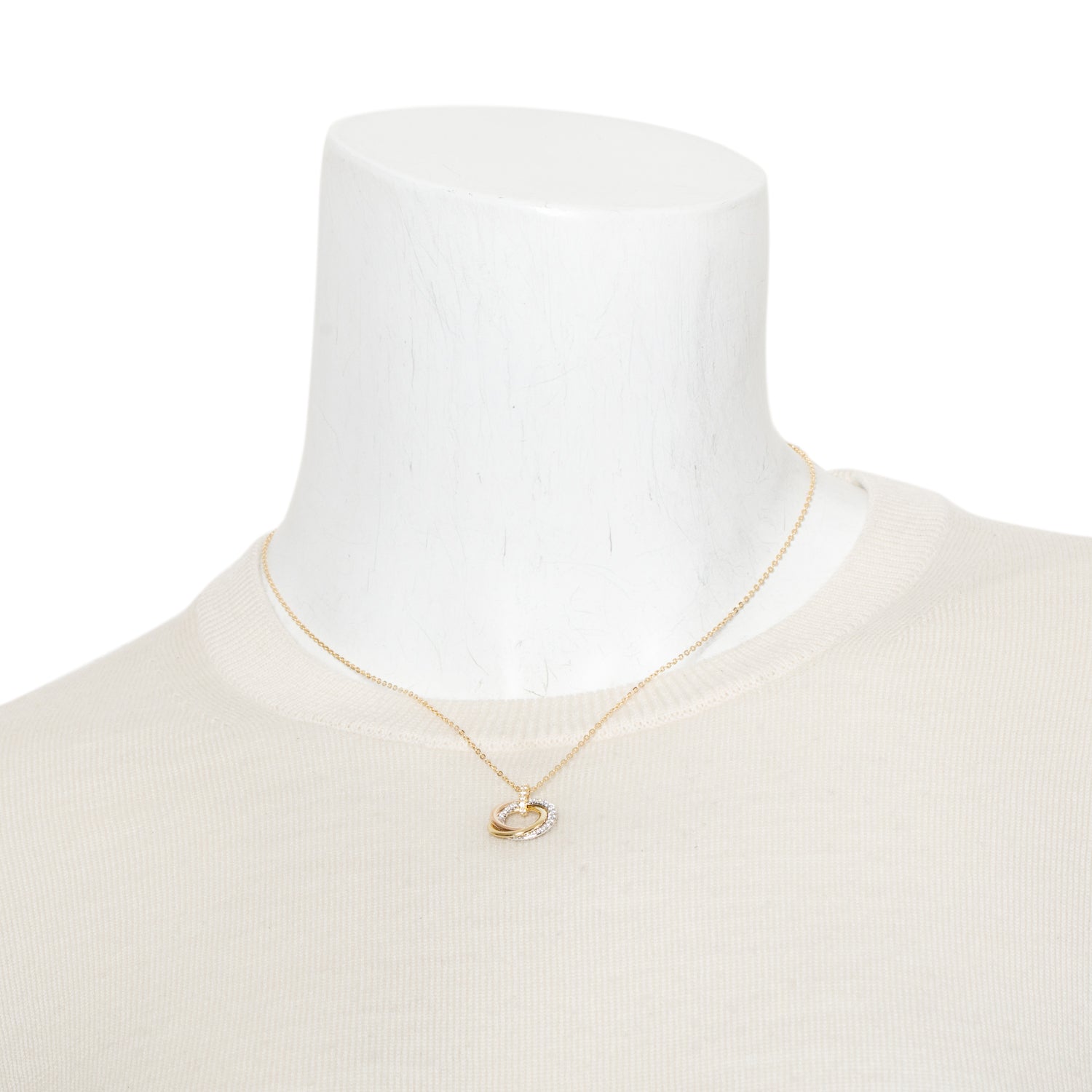Cartier 2024 18k Yellow, White & Rose Gold Half Paved Diamond Trinity Pendant Necklace, Small Model w/ Box, Receipt & Certificate