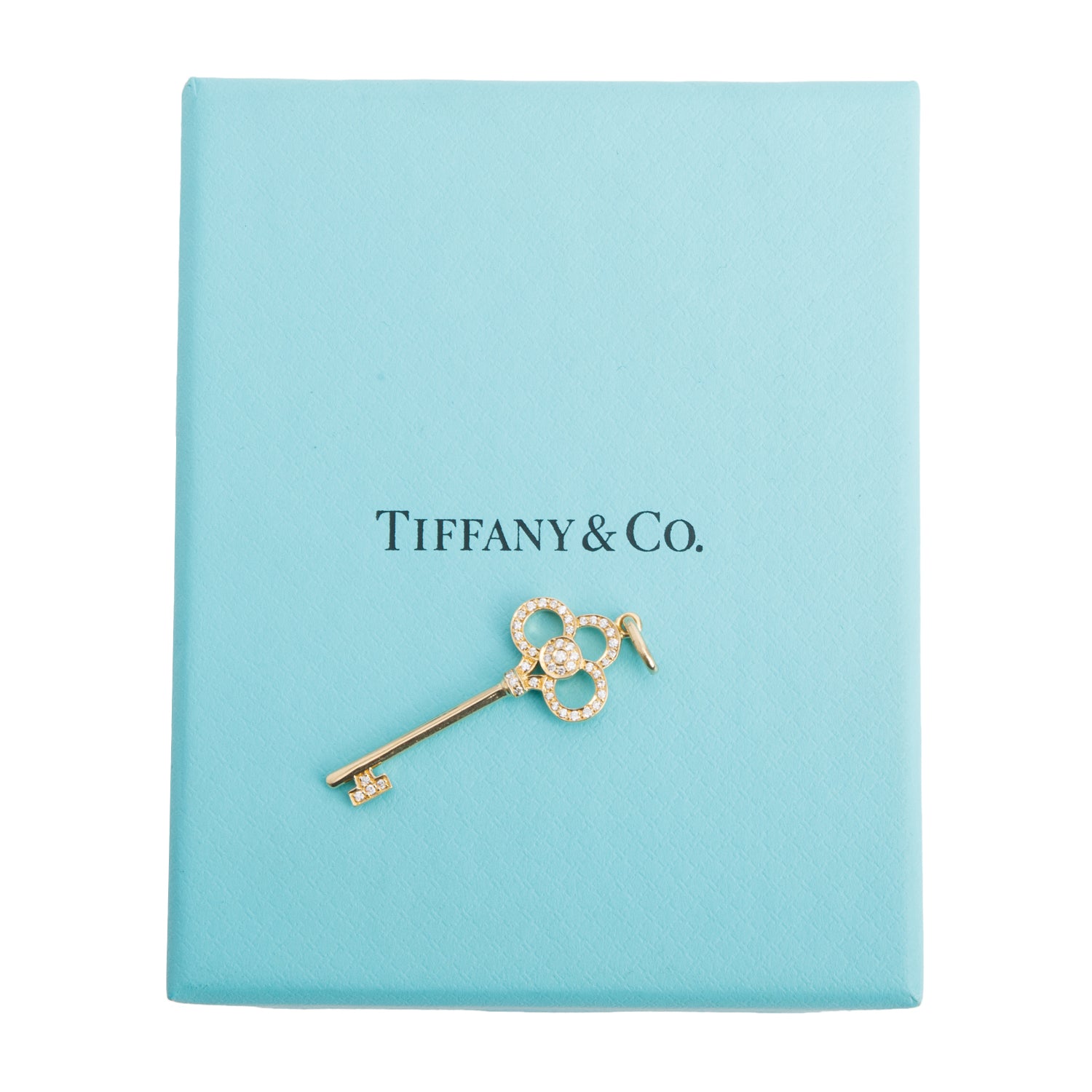 Tiffany & Co. 18k Yellow Gold Diamond Crown Key Pendant w/ Box