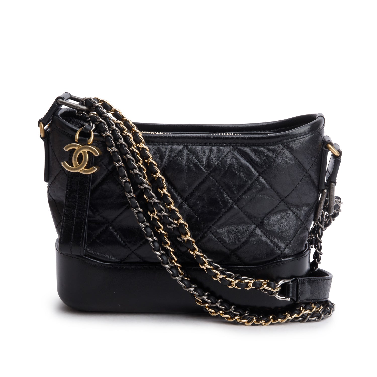 Chanel Black Aged Calfskin Leather Small Gabrielle Hobo w/ Authenticity Card