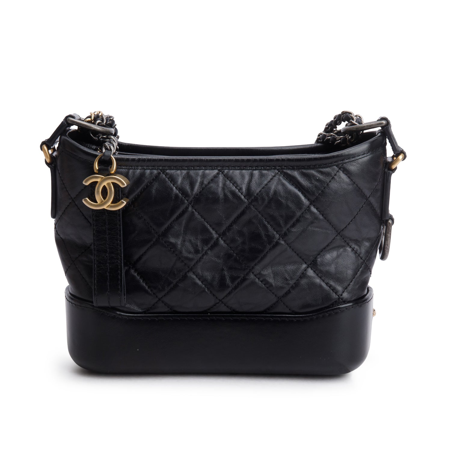 Chanel Black Aged Calfskin Leather Small Gabrielle Hobo w/ Authenticity Card