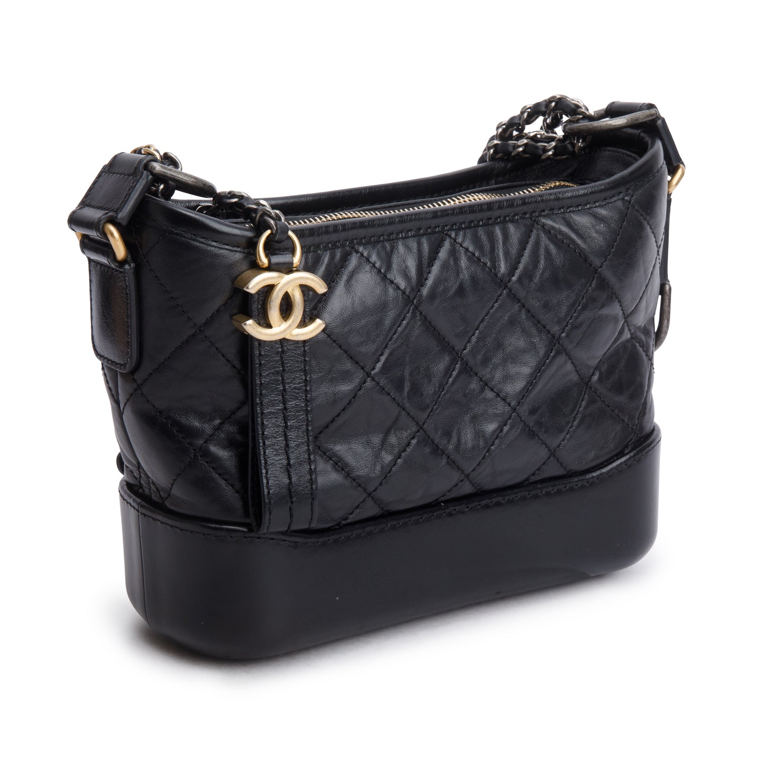 Chanel Black Aged Calfskin Leather Small Gabrielle Hobo w/ Authenticity Card