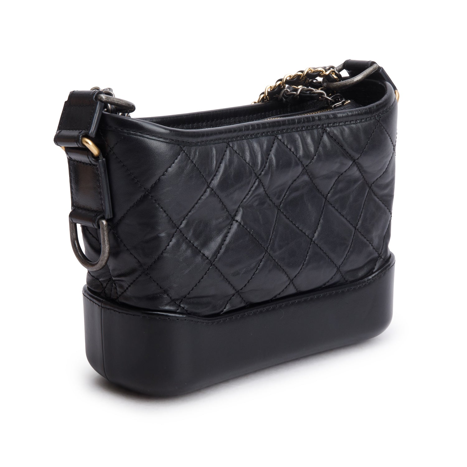 Chanel Black Aged Calfskin Leather Small Gabrielle Hobo w/ Authenticity Card