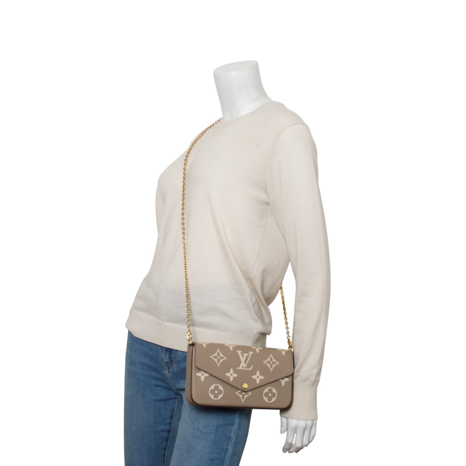 Louis Vuitton 2023 Tourterelle Monogram Empreinte Leather Felicie Pochette w/ Box, Inserts & Receipt