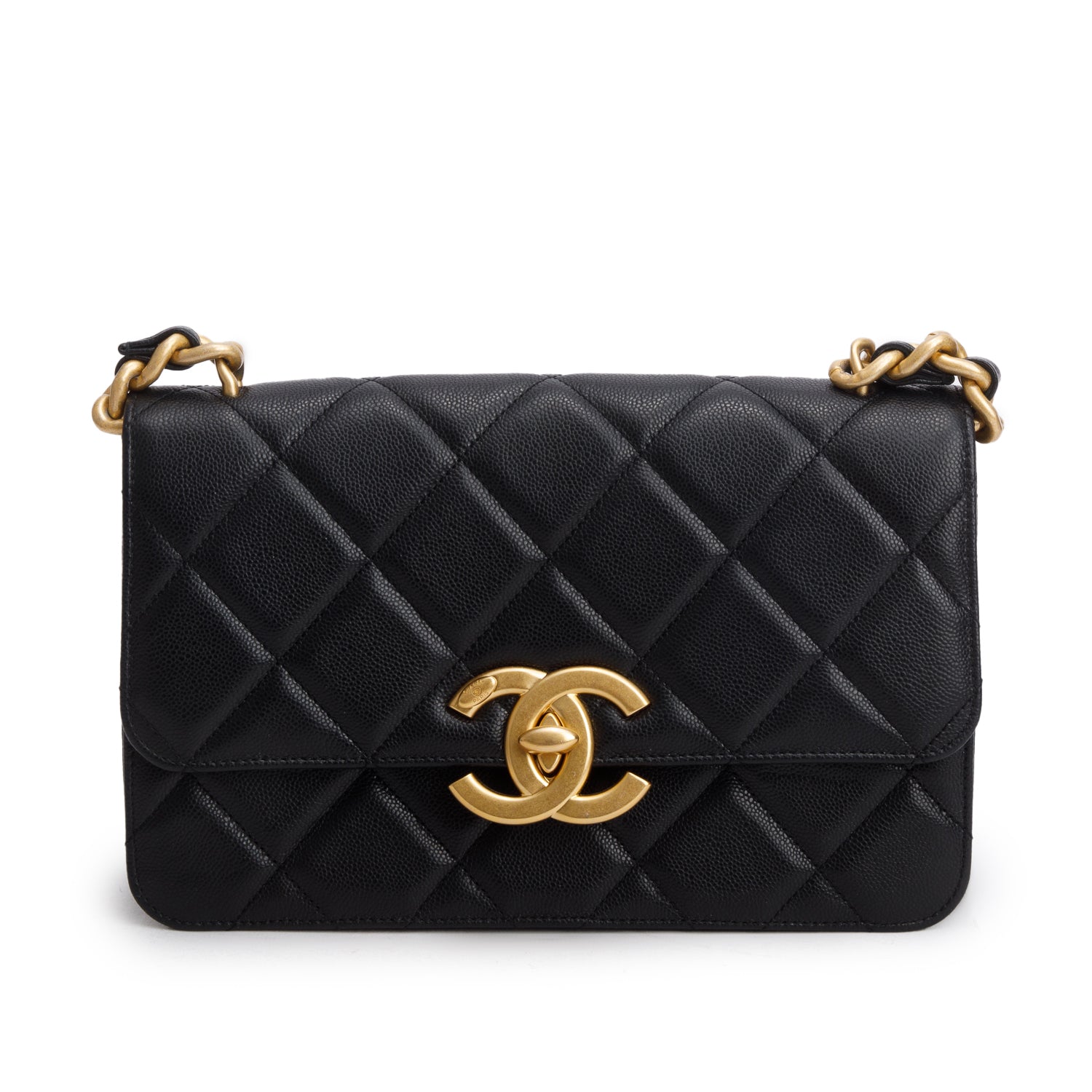 Chanel Black Caviar Quilted Chunky Chain Single Flap Bag