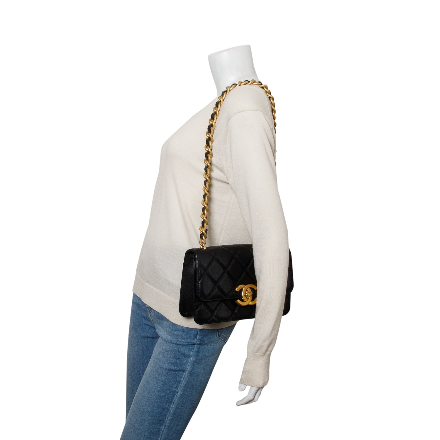 Chanel Black Caviar Quilted Chunky Chain Single Flap Bag
