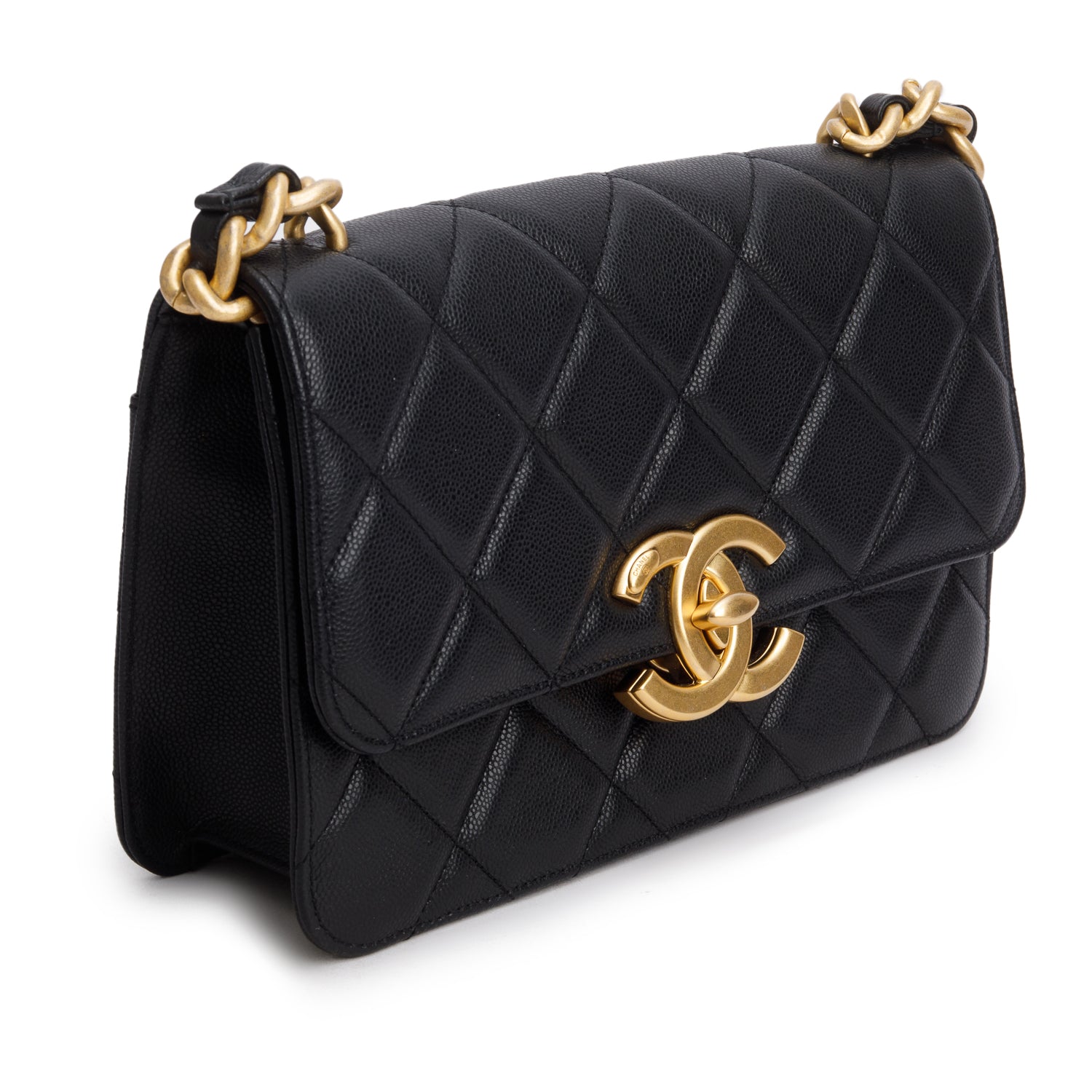 Chanel Black Caviar Quilted Chunky Chain Single Flap Bag
