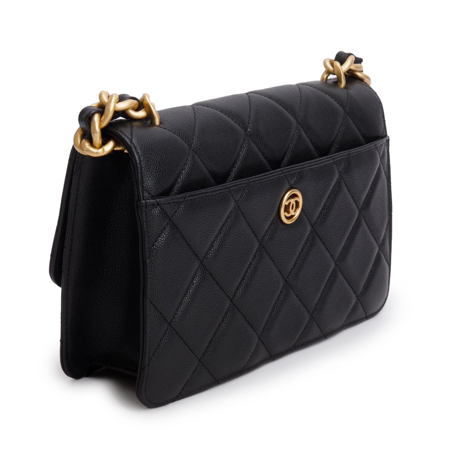 Chanel Black Caviar Quilted Chunky Chain Single Flap Bag