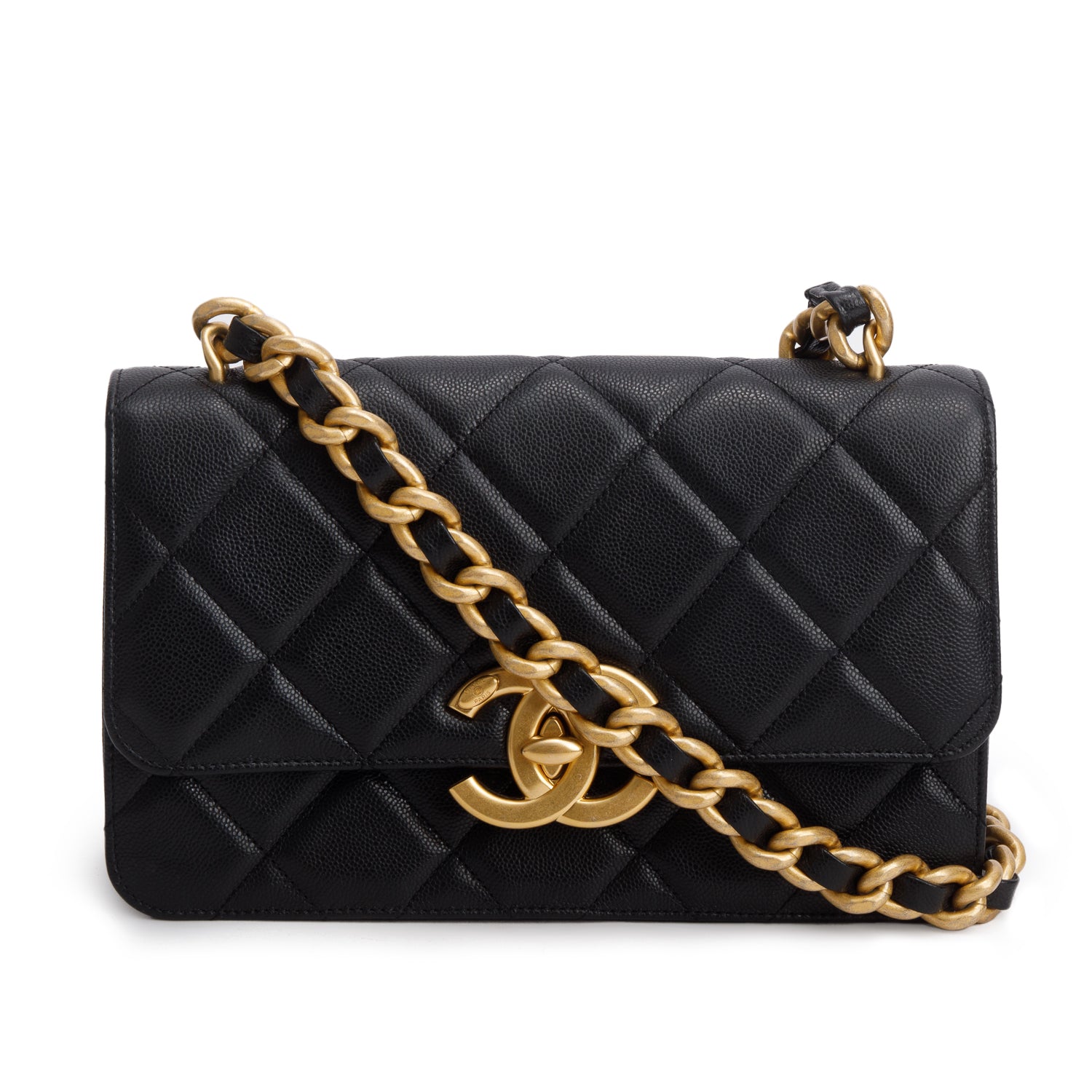 Chanel Black Caviar Quilted Chunky Chain Single Flap Bag