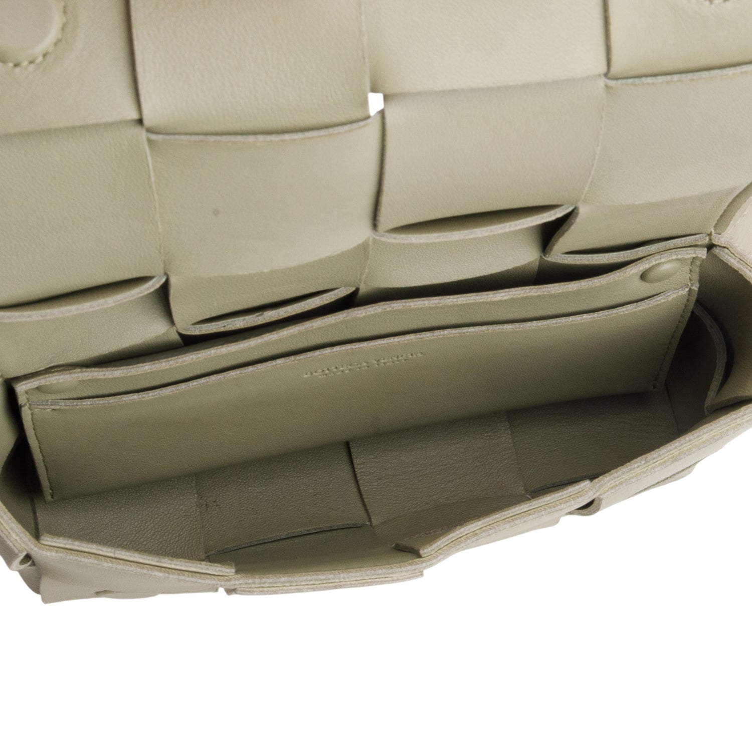 Bottega Veneta Green Paper Calfskin Intrecciato Cassette Belt Bag