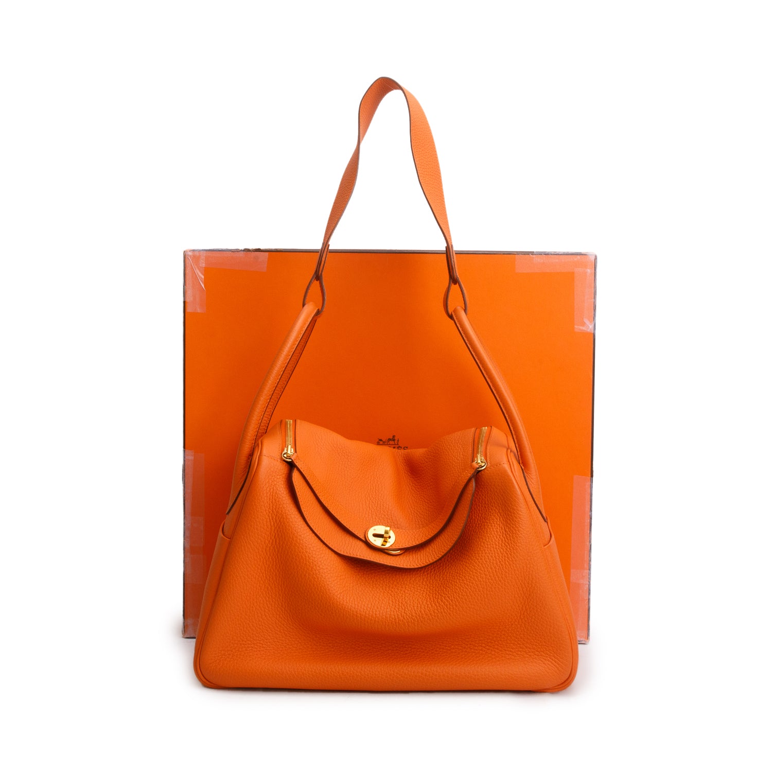 Hermes Orange Taurillon Clemence Leather Lindy 34 w/ Box