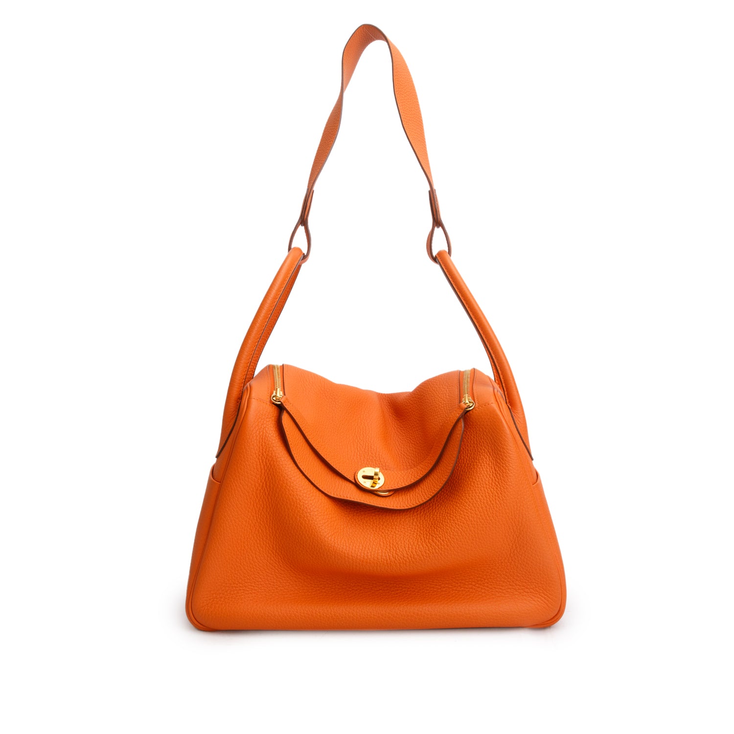 Hermes Orange Taurillon Clemence Leather Lindy 34 w/ Box