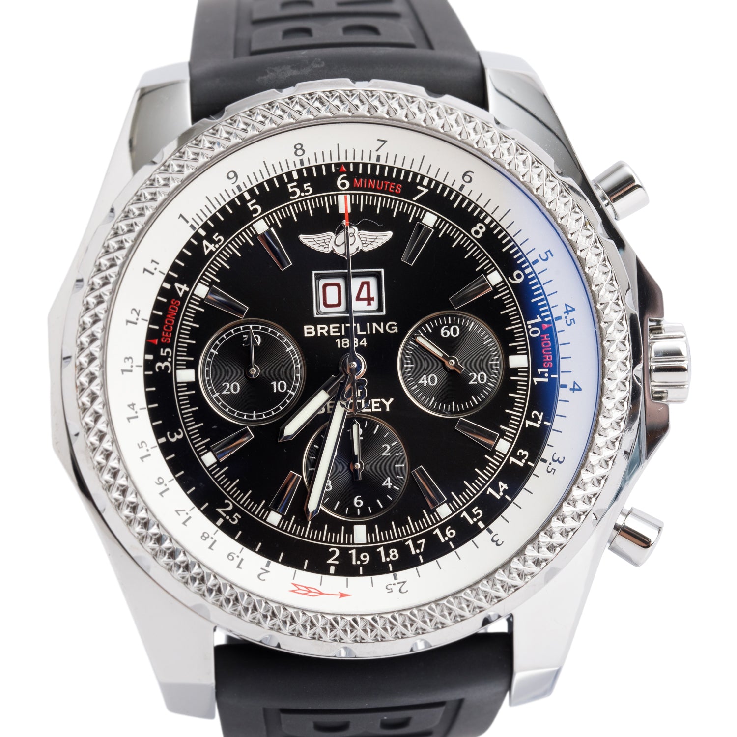 Breitling Stainless Steel Bentley 6.75 49 MM Automatic Chronograph Watch Black Dial A44362