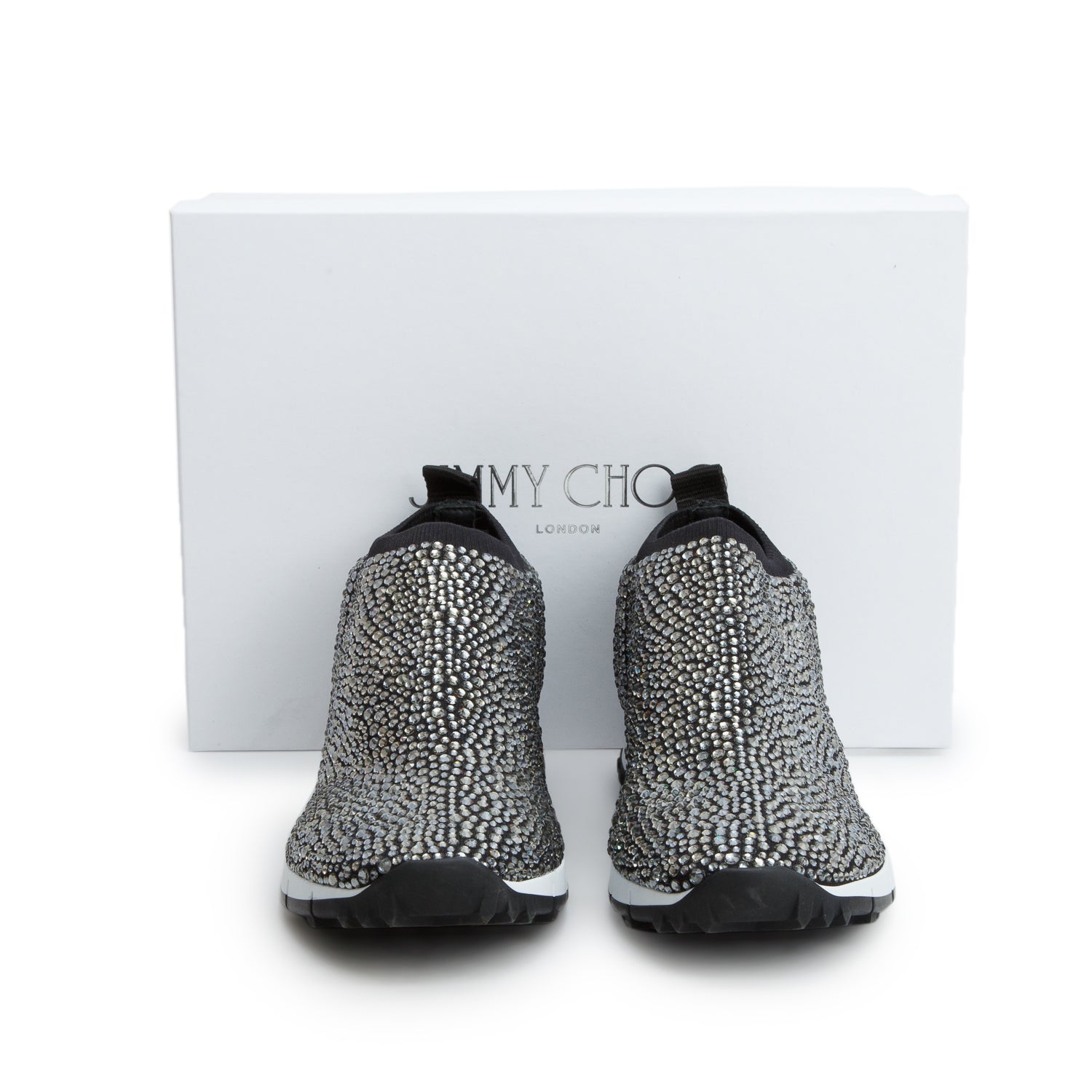 Jimmy Choo Black Knit Norway Crystal Sock Sneakers, Women's Size 39 w/ Box