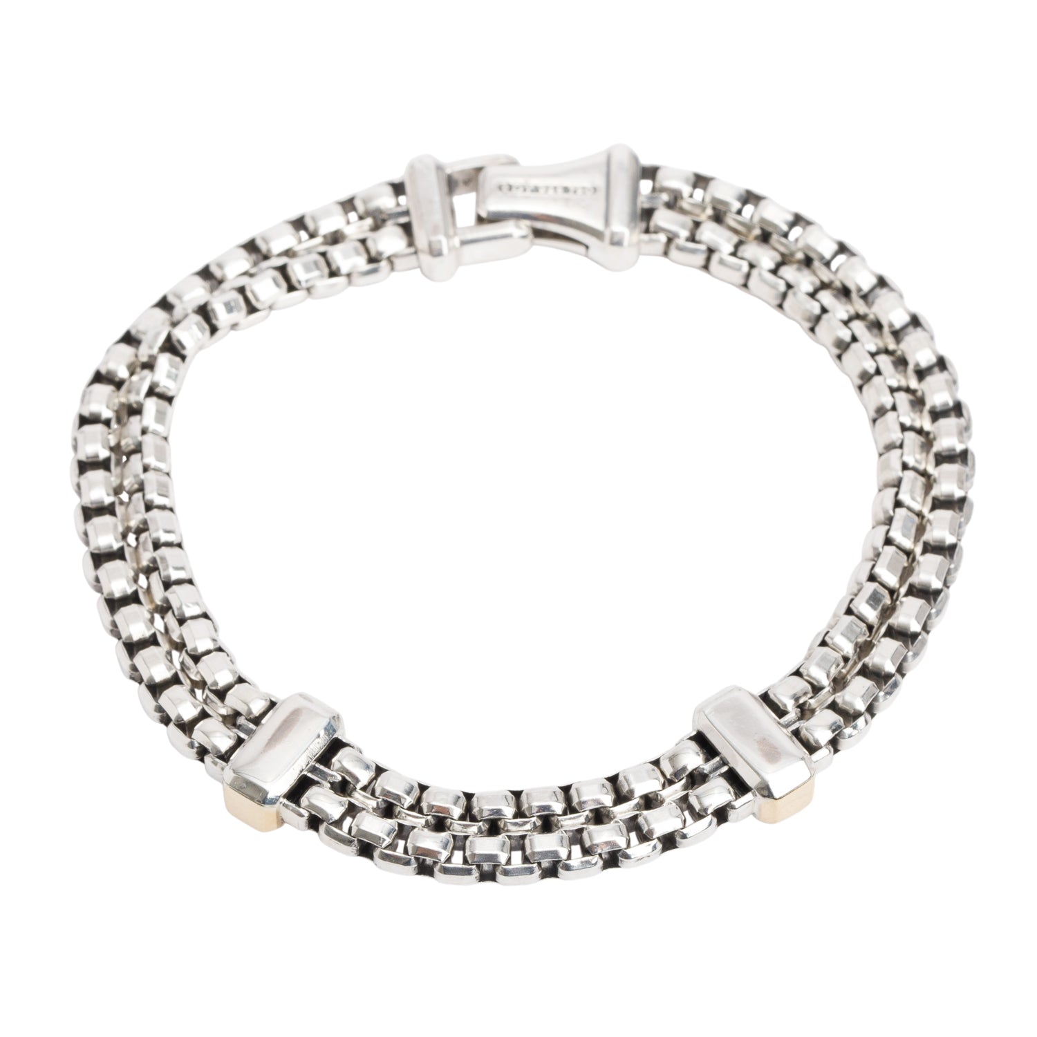David Yurman Sterling Silver & 18k Yellow Double Box Chain Bracelet, 10.5 MM w/ Box