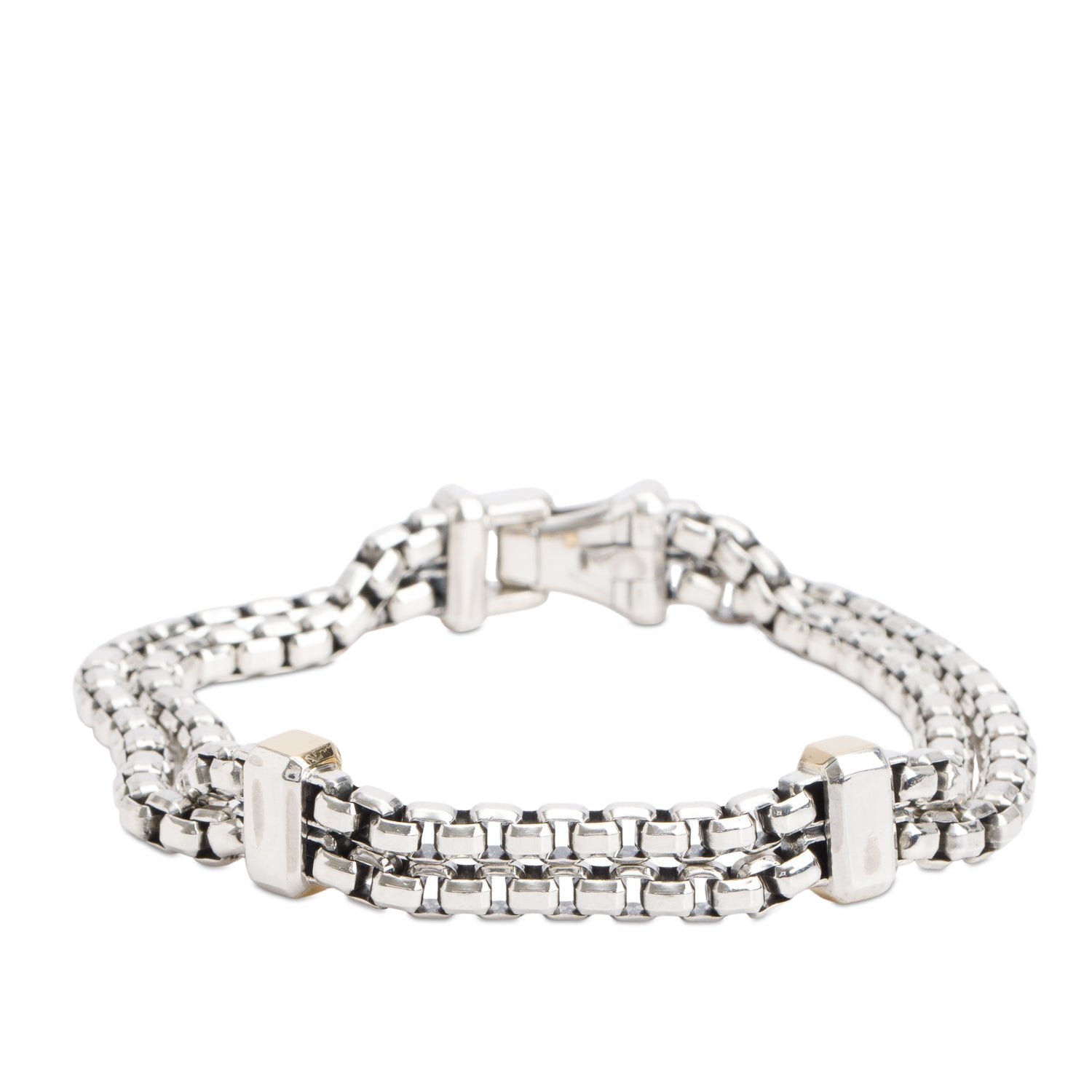 David Yurman Sterling Silver & 18k Yellow Double Box Chain Bracelet, 10.5 MM w/ Box