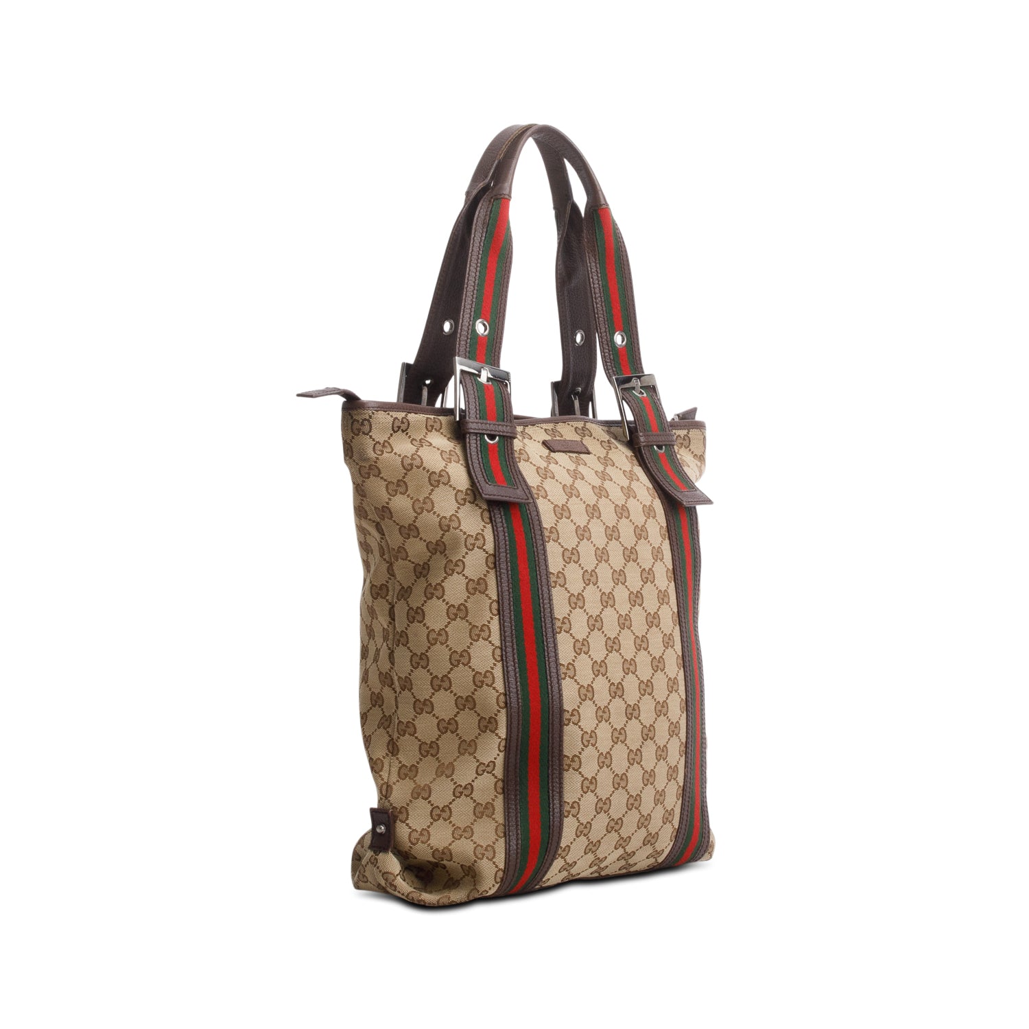 Gucci GG Monogram Medium Buckle Web Handle Vertical Tote