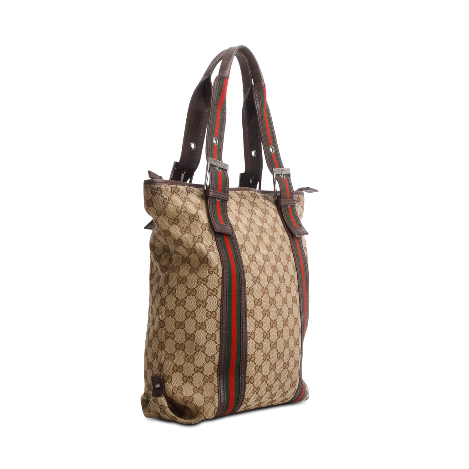 Gucci GG Monogram Medium Buckle Web Handle Vertical Tote