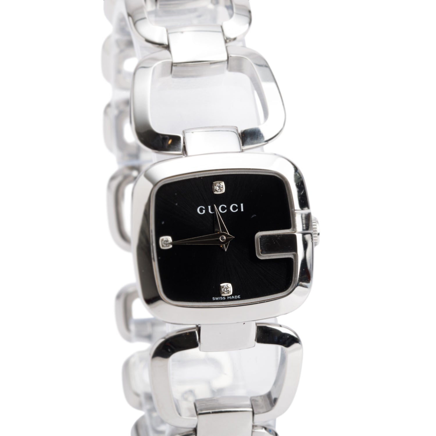 Gucci Stainless Steel 125.5 G-Gucci 24 MM Watch Black Diamond Dial