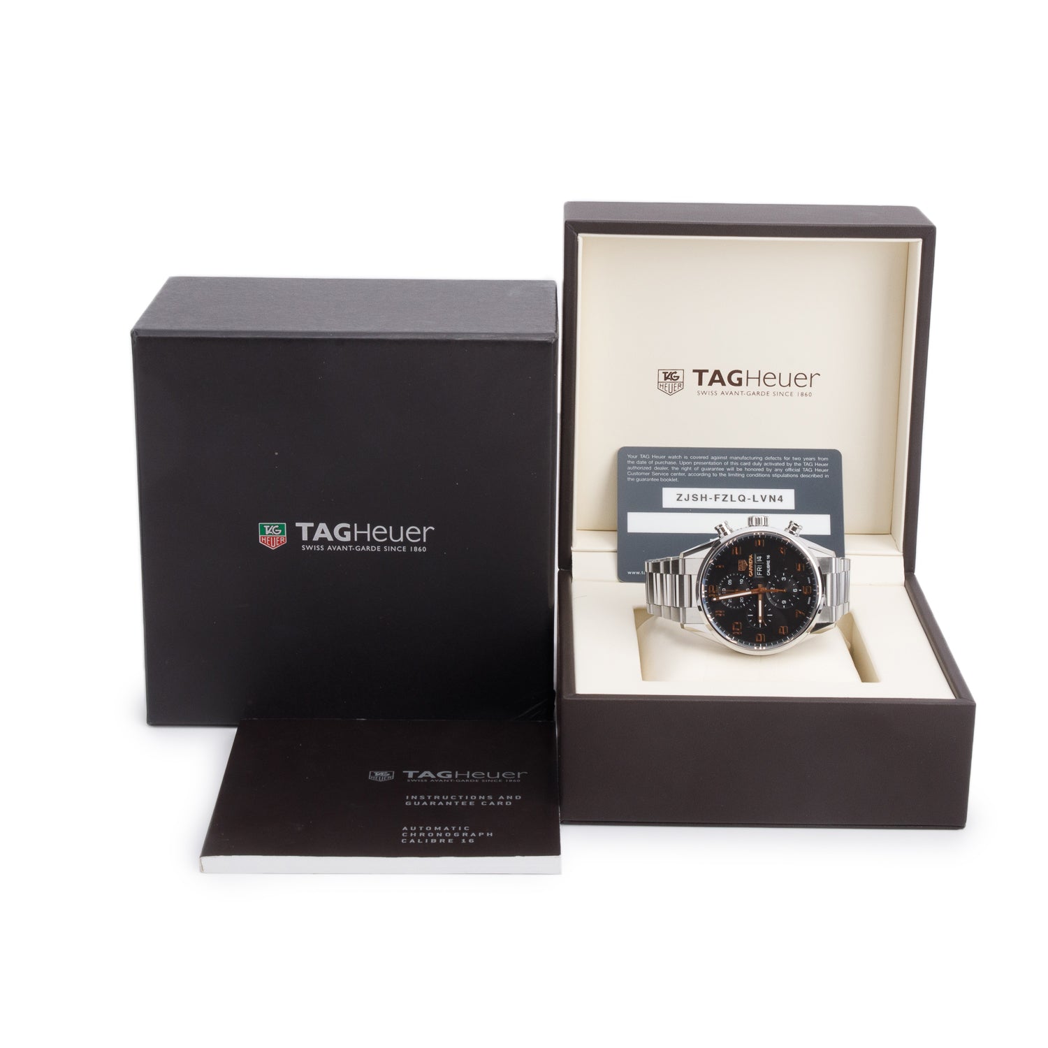 Tag Heuer Stainless Steel Carrera 43 MM Automatic Chronograph Watch Black Dial CV2A1AB w/ Box & Papers