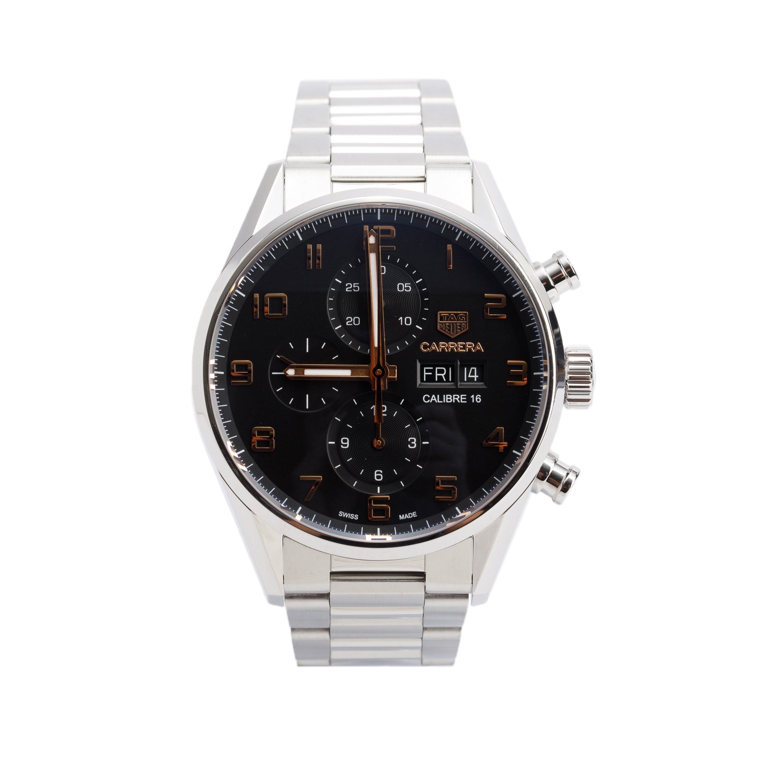 Tag Heuer Stainless Steel Carrera 43 MM Automatic Chronograph Watch Black Dial CV2A1AB w/ Box & Papers