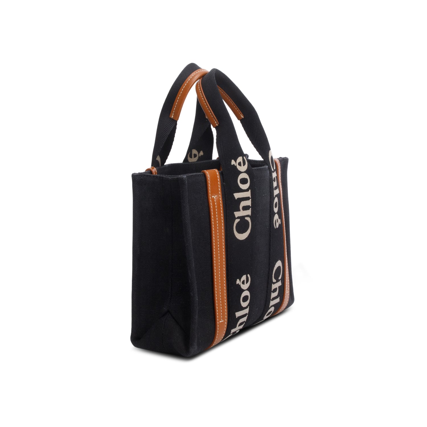 Chloe 2023 Black Cotton Calfskin Small Woody Ribbon Tote w/ Strap