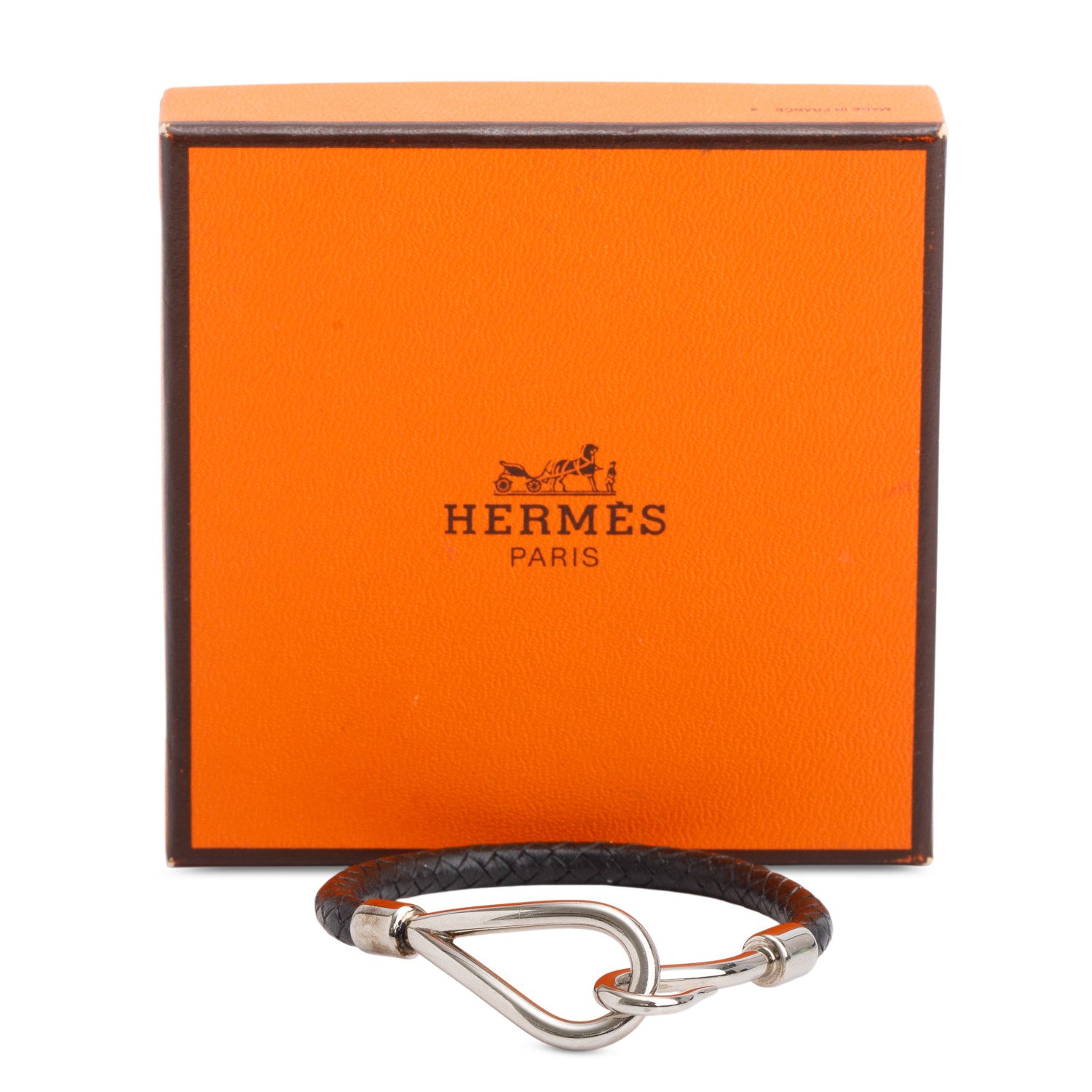 Hermes Palladium Plated Noir Swift Calfskin Leather Jumbo H Bracelet w/ Box