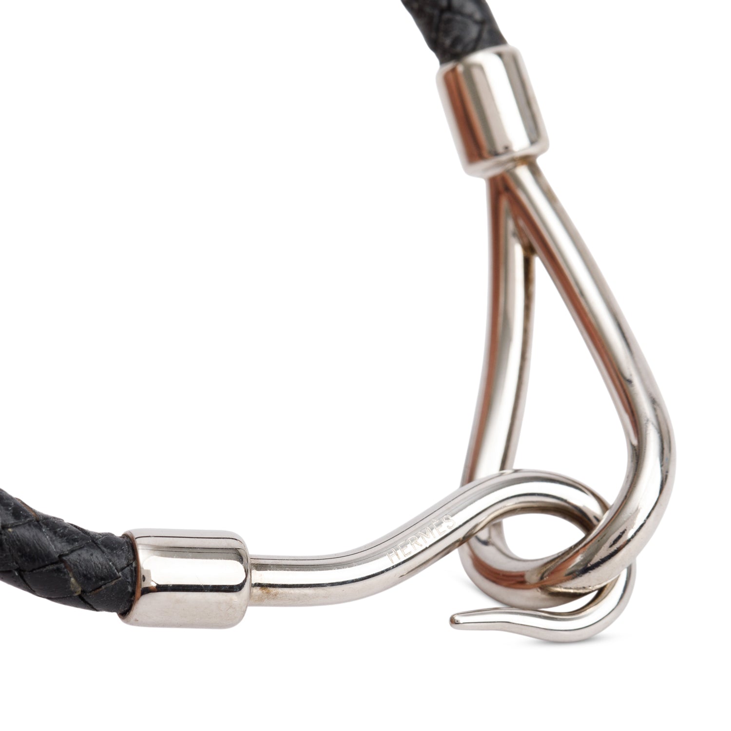 Hermes Palladium Plated Noir Swift Calfskin Leather Jumbo H Bracelet w/ Box