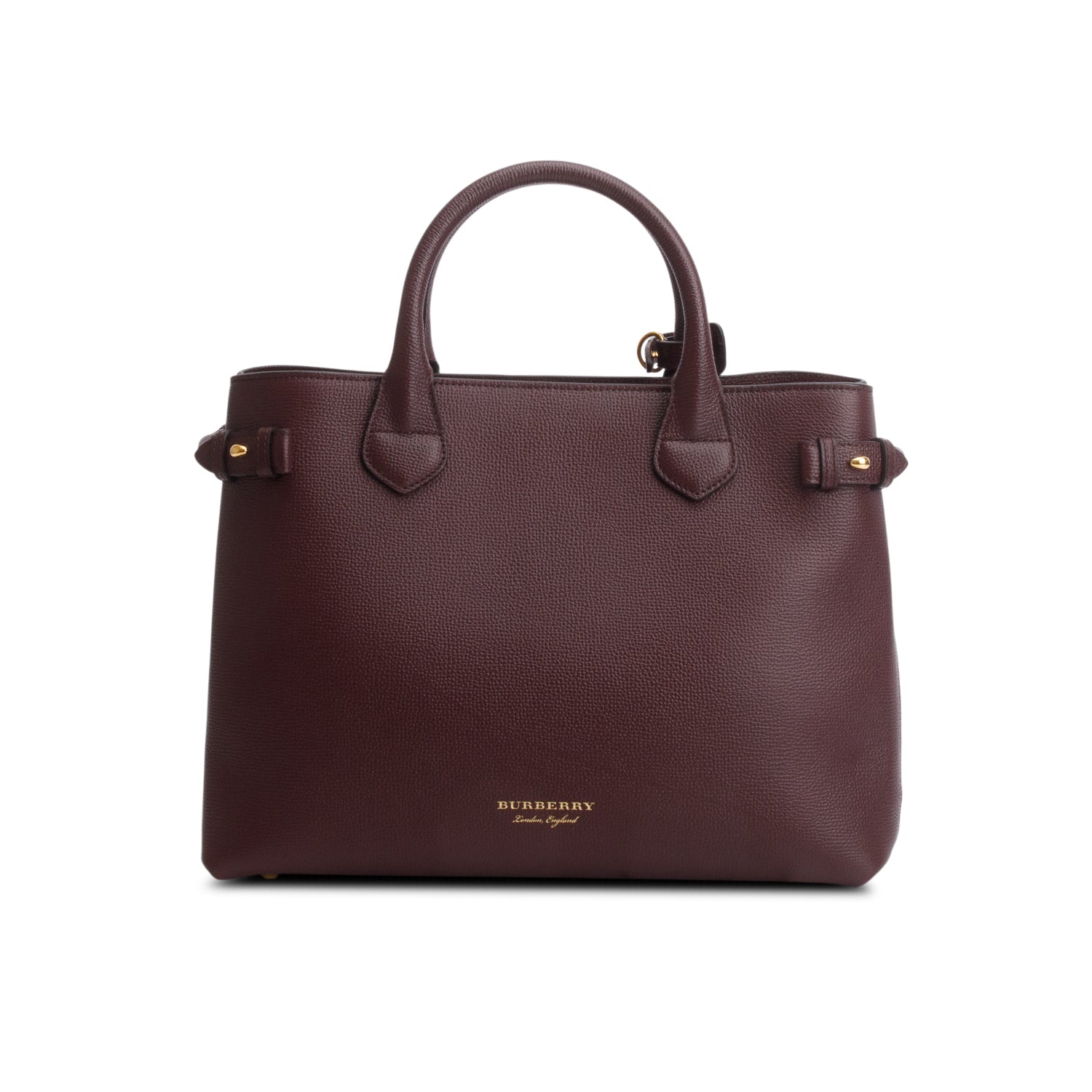 Burberry Burgundy Grainy Calfskin Leather House Check Medium Banner Tote w/ Strap