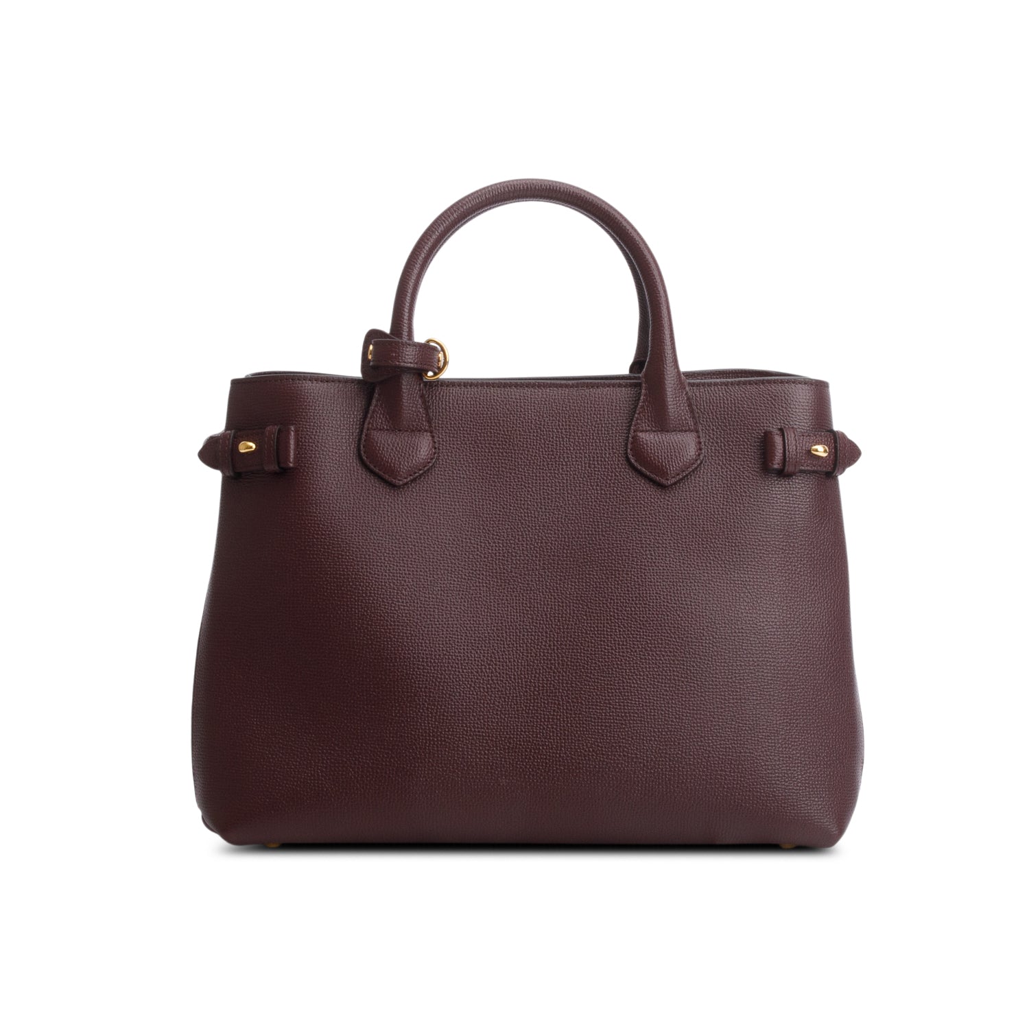 Burberry Burgundy Grainy Calfskin Leather House Check Medium Banner Tote w/ Strap
