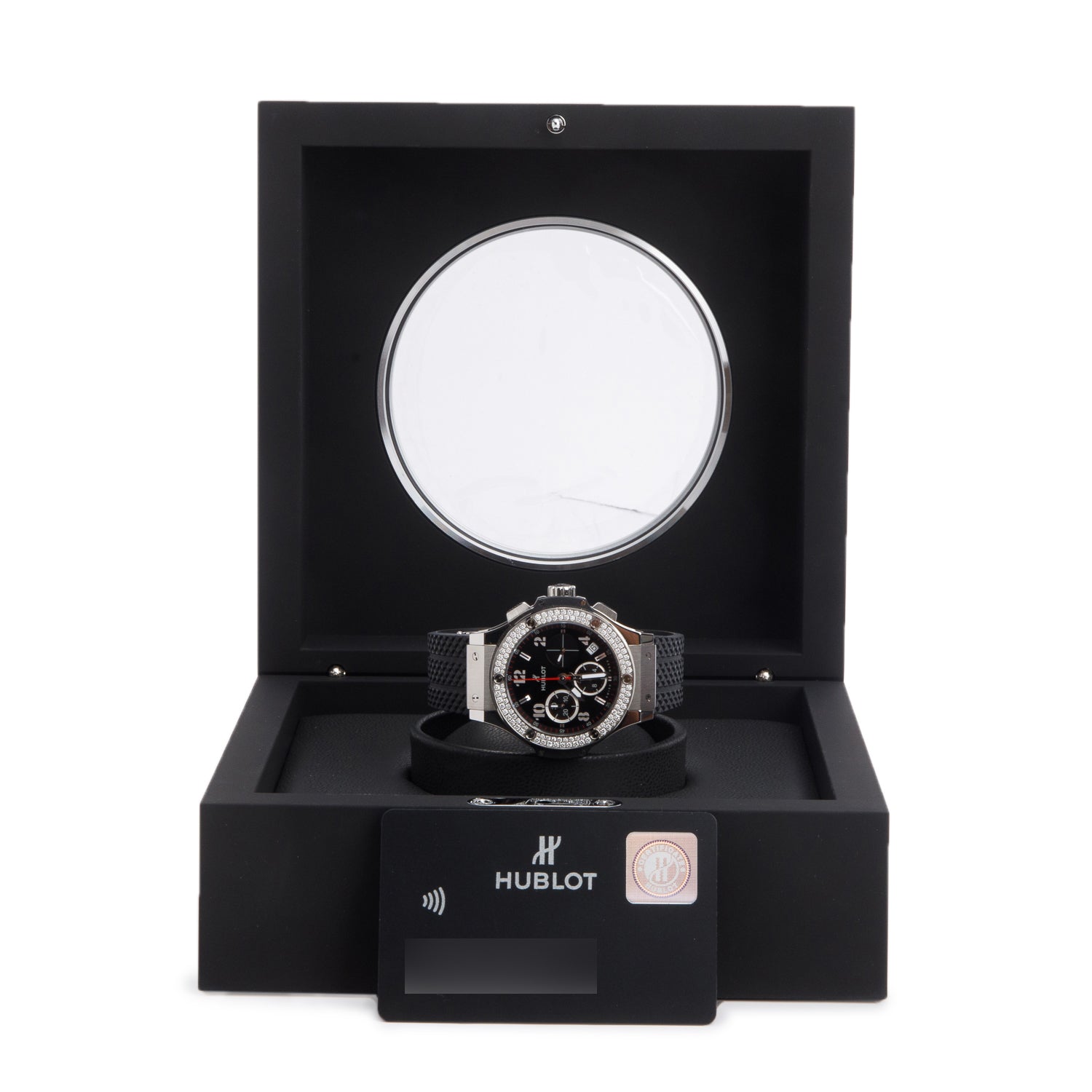 Hublot 2025 Stainless Steel Diamond Bezel Big Bang 41 MM Automatic Chronograph Watch Black Dial w/ Box & Papers