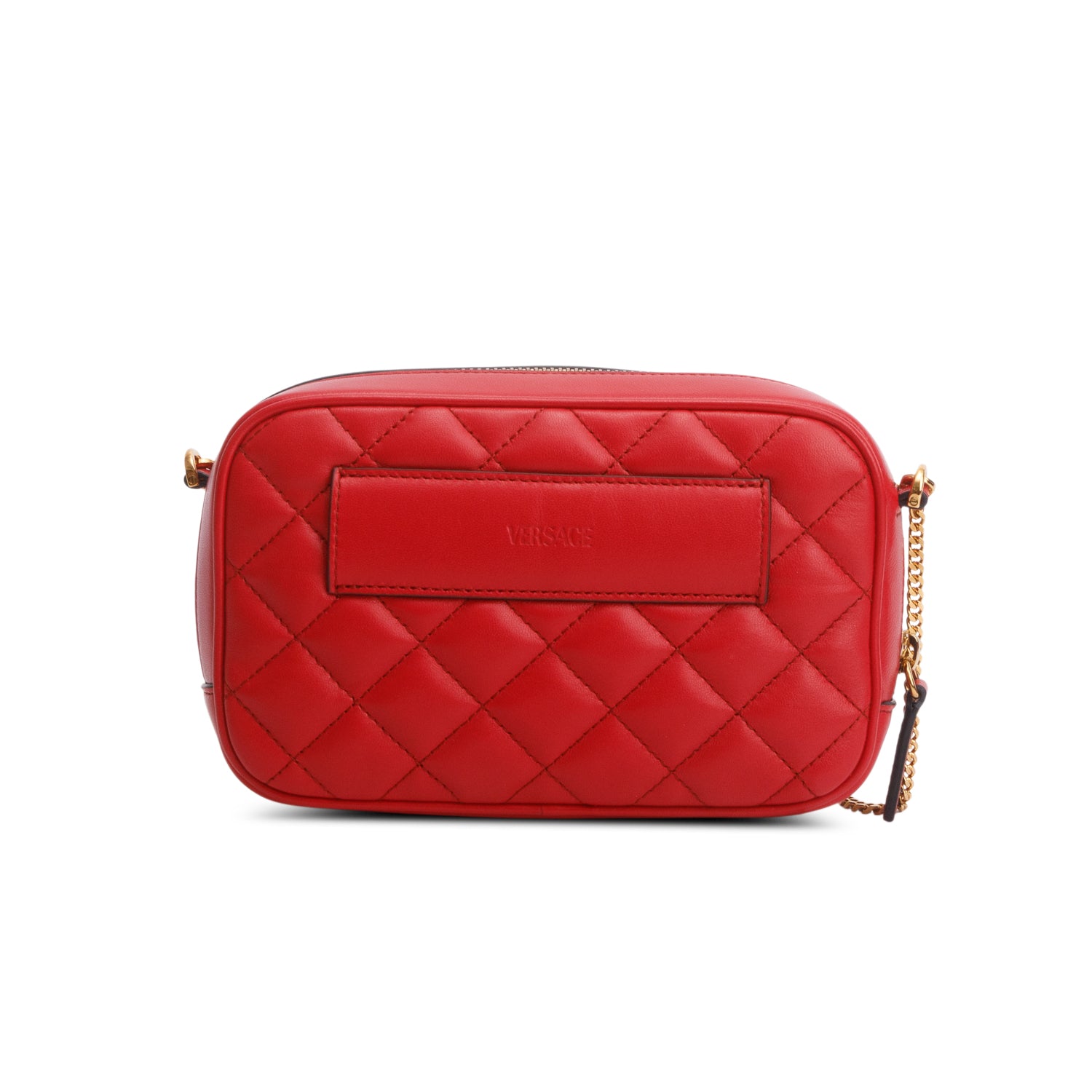 Versace Red Lambskin Quilted Convertible Belt Bag w/ Straps & Box