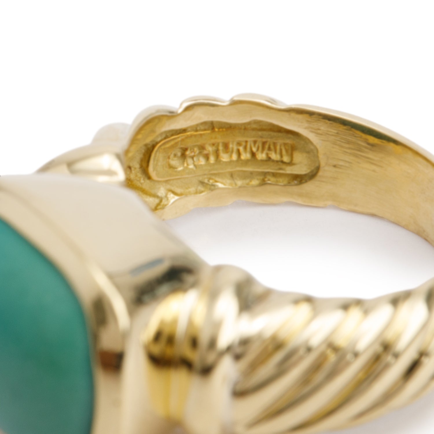 David Yurman 18k Yellow Gold Turquioise Cable Cocktail Ring, Size 6.5 w/ Box