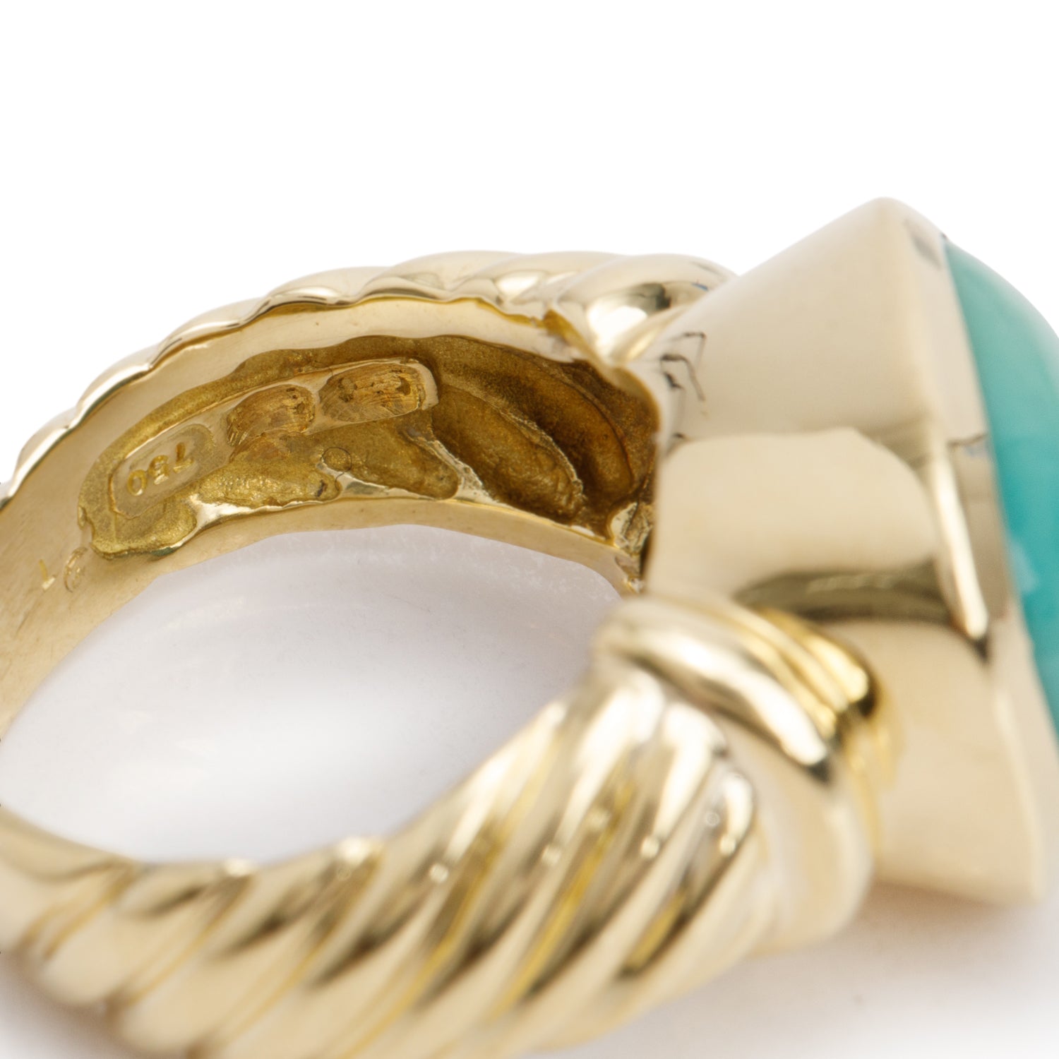 David Yurman 18k Yellow Gold Turquioise Cable Cocktail Ring, Size 6.5 w/ Box