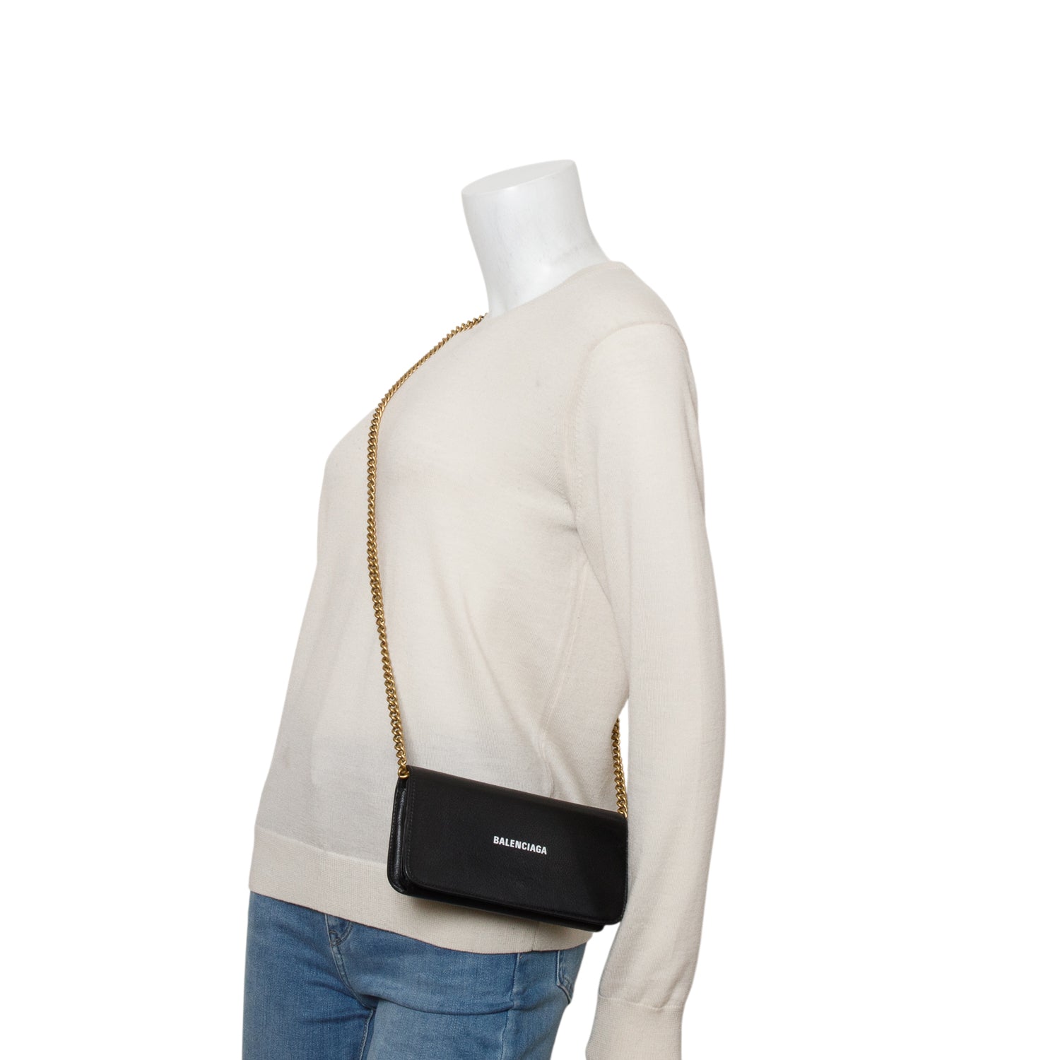 Balenciaga Black Leather Phone Holder Wallet on Chain
