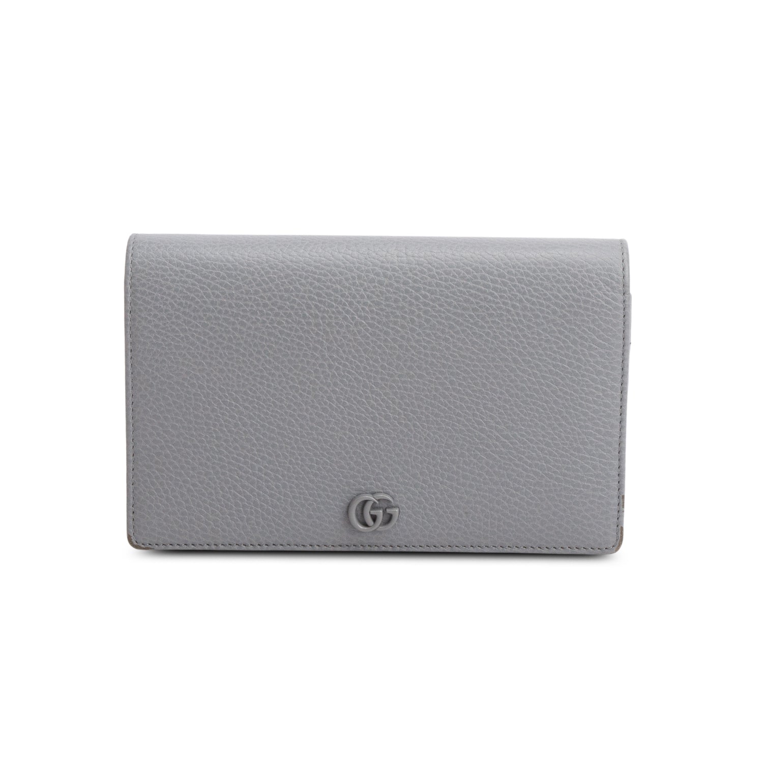 Gucci Grey Dollar Calfskin Enamel Monochrome Mini GG Marmont Chain Wallet