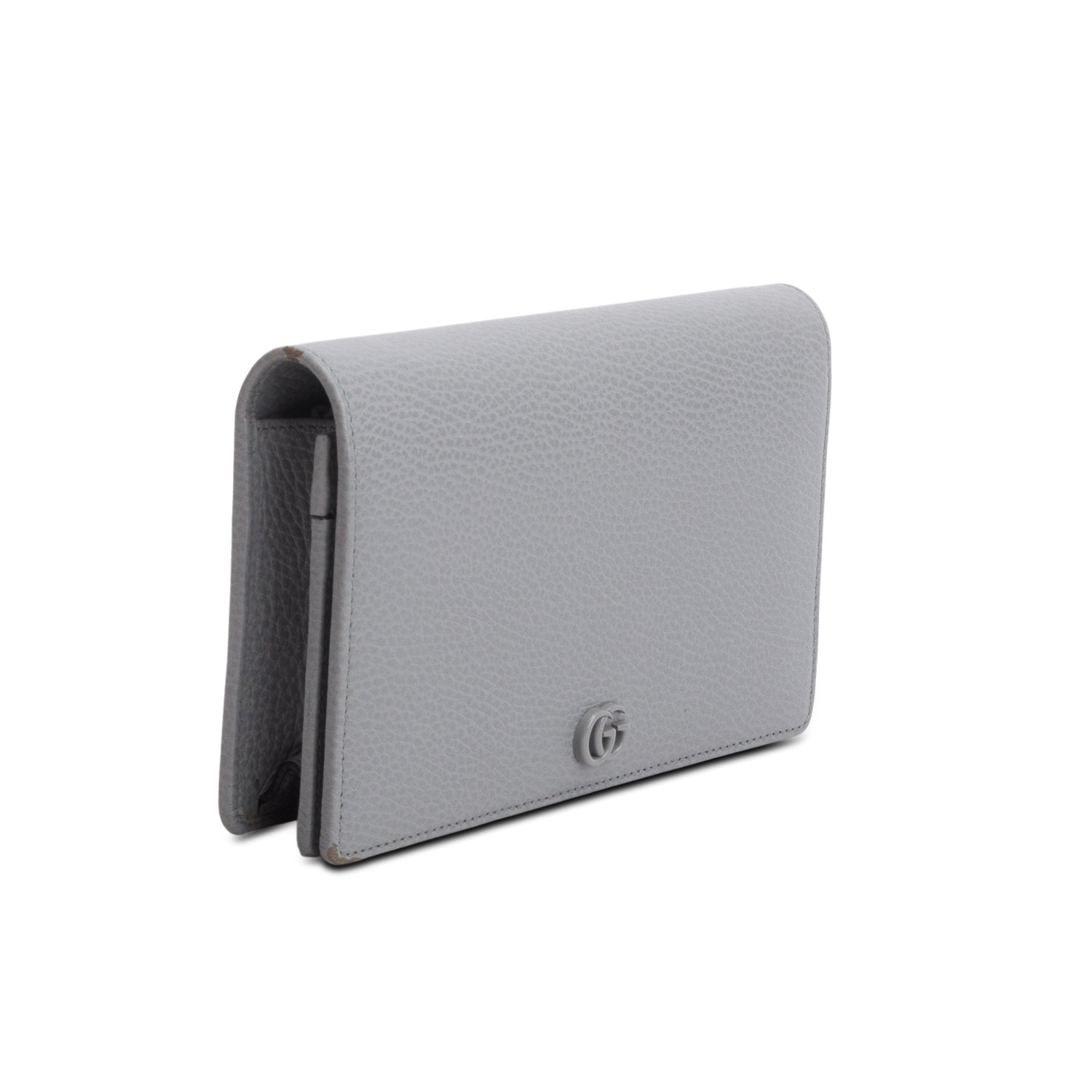 Gucci Grey Dollar Calfskin Enamel Monochrome Mini GG Marmont Chain Wallet