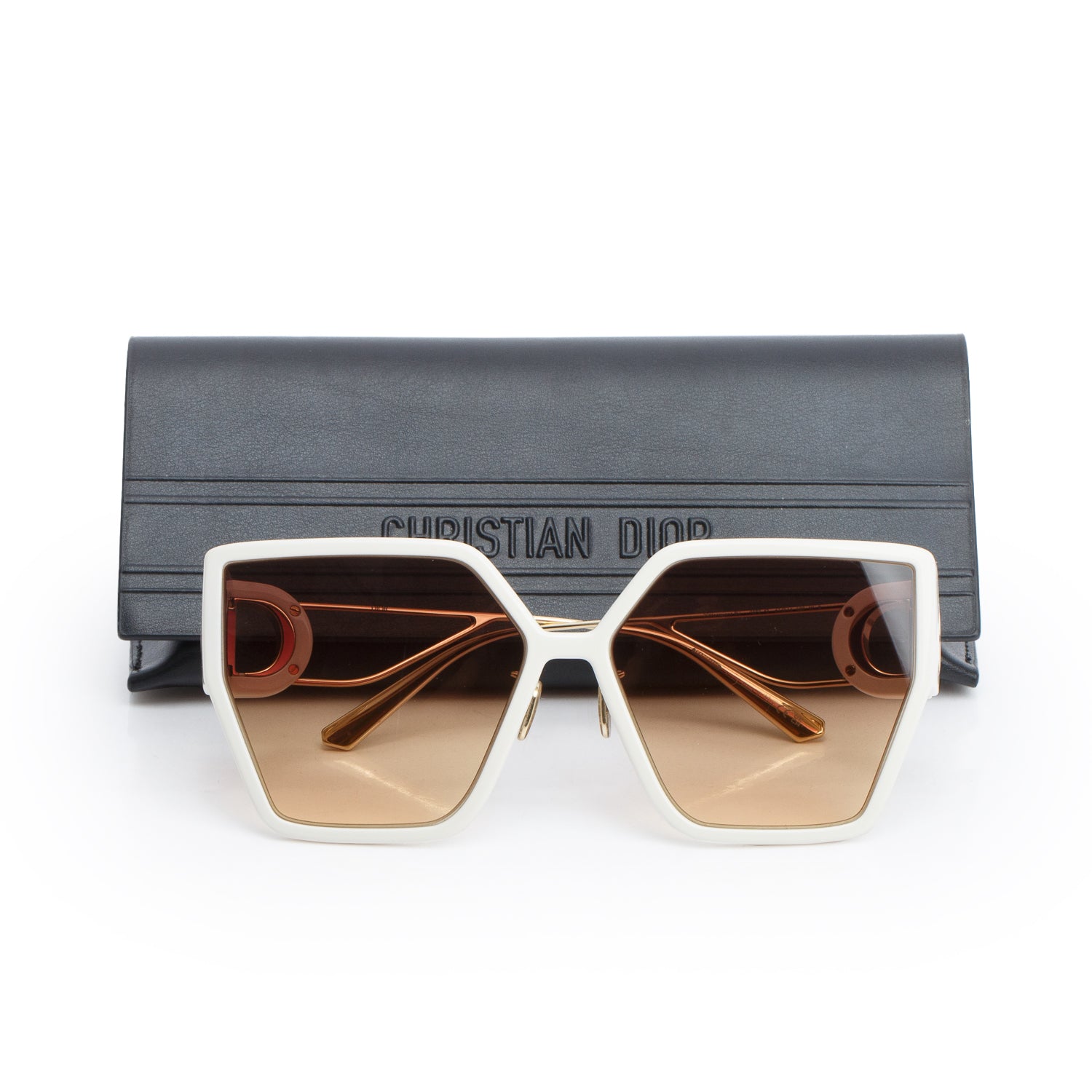 Christian Dior White Acetate 30Montaigne SU Oversize Sunglasses w/ Case
