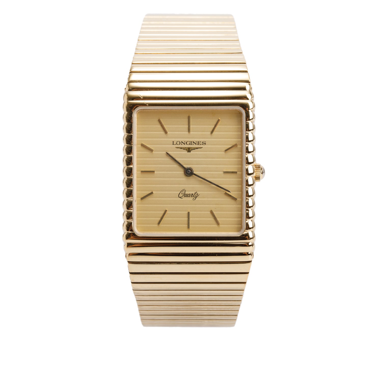 Longines Vintage Gold Plated Stainless Steel Quartz Watch Gold Dial w/ Box