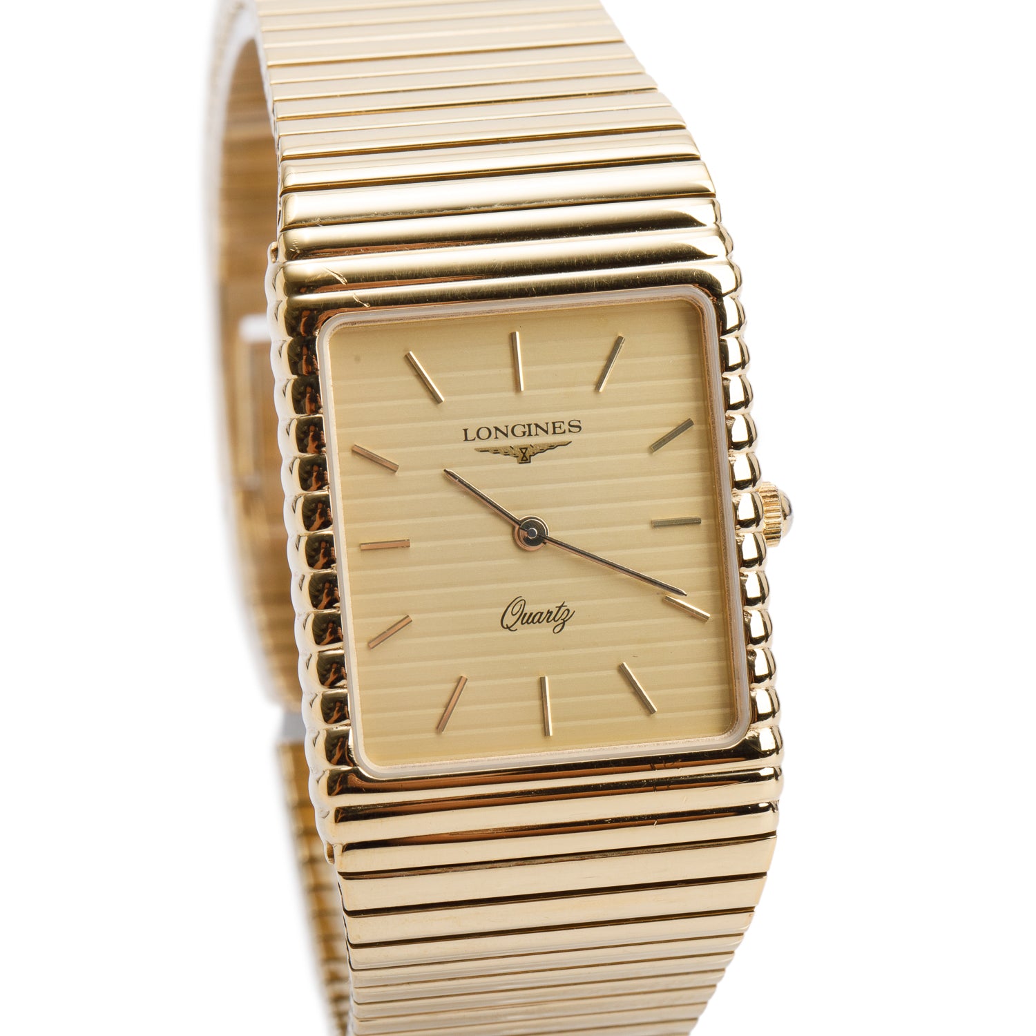 Longines Vintage Gold Plated Stainless Steel Quartz Watch Gold Dial w/ Box