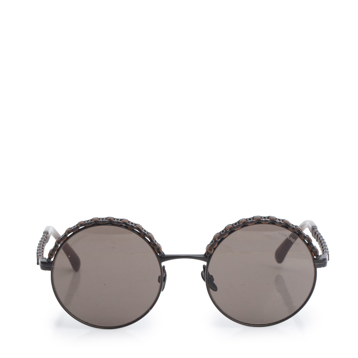 Chanel 4265Q Black Metal Calfskin Round Sunglasses w/ Box & Case